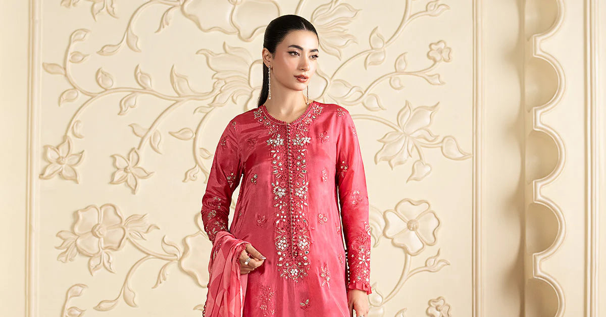 SF-EA26-12 | 3 Piece Embroidered Tissue Silk Suit | MARIA.B