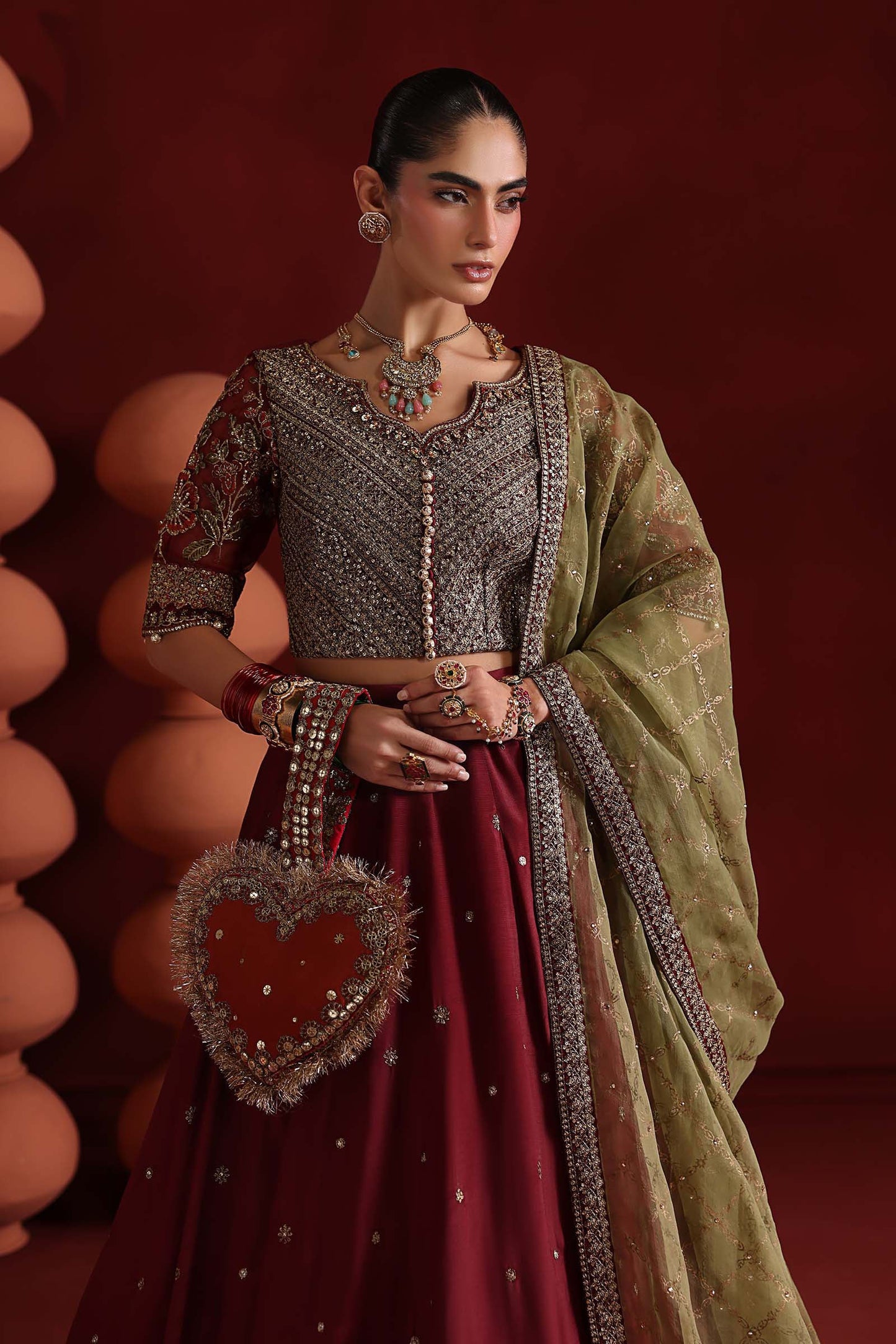 SF-EA26-27 | 3 Piece Embroidered Raw Silk Suit | MARIA.B