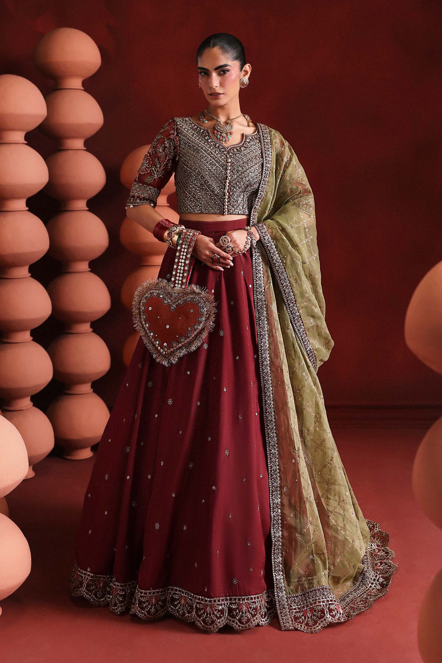 SF-EA26-27 | 3 Piece Embroidered Raw Silk Suit | MARIA.B