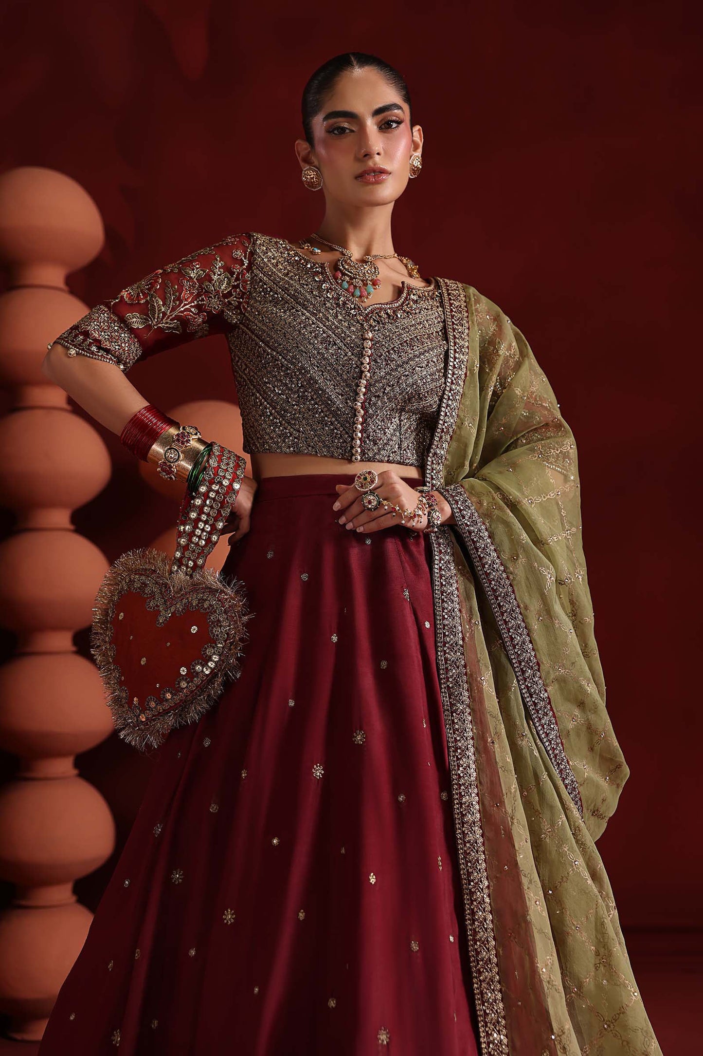 SF-EA26-27 | 3 Piece Embroidered Raw Silk Suit | MARIA.B