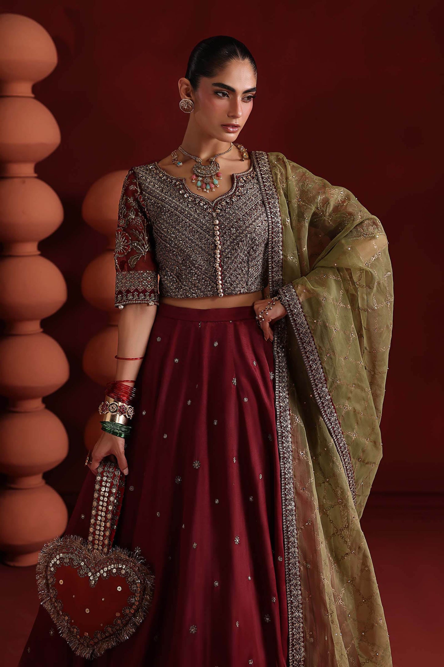 SF-EA26-27 | 3 Piece Embroidered Raw Silk Suit | MARIA.B