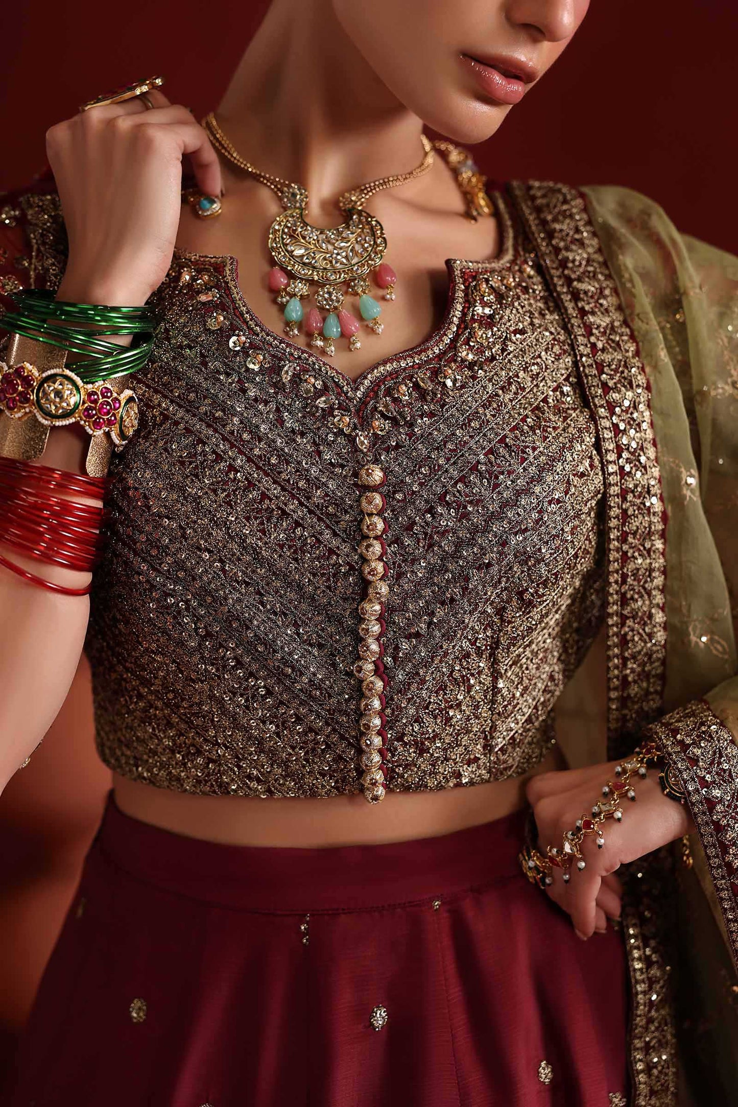 SF-EA26-27 | 3 Piece Embroidered Raw Silk Suit | MARIA.B