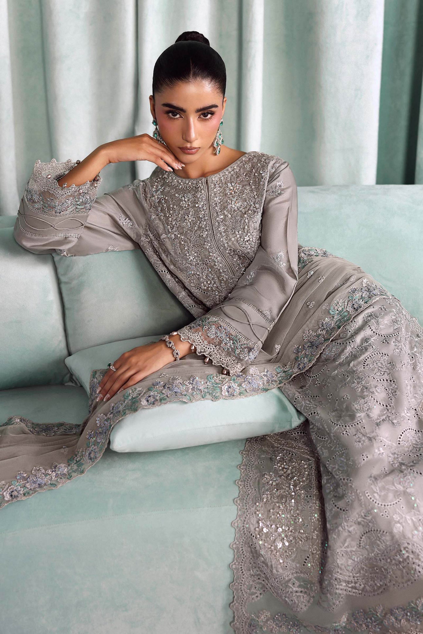 SF-EA26-37 | 3 Piece Embroidered Tissue Silk Suit | MARIA.B
