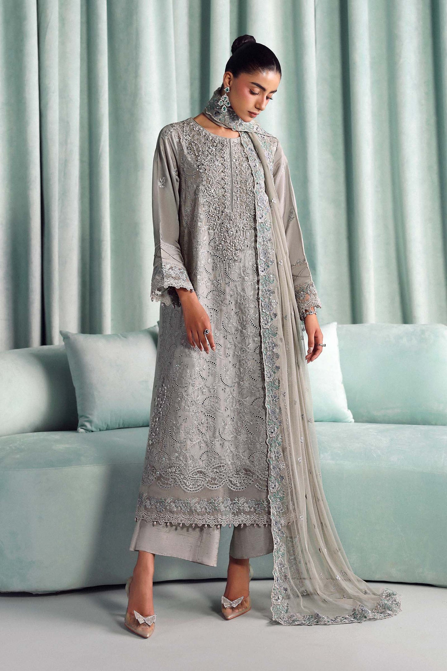 SF-EA26-37 | 3 Piece Embroidered Tissue Silk Suit | MARIA.B