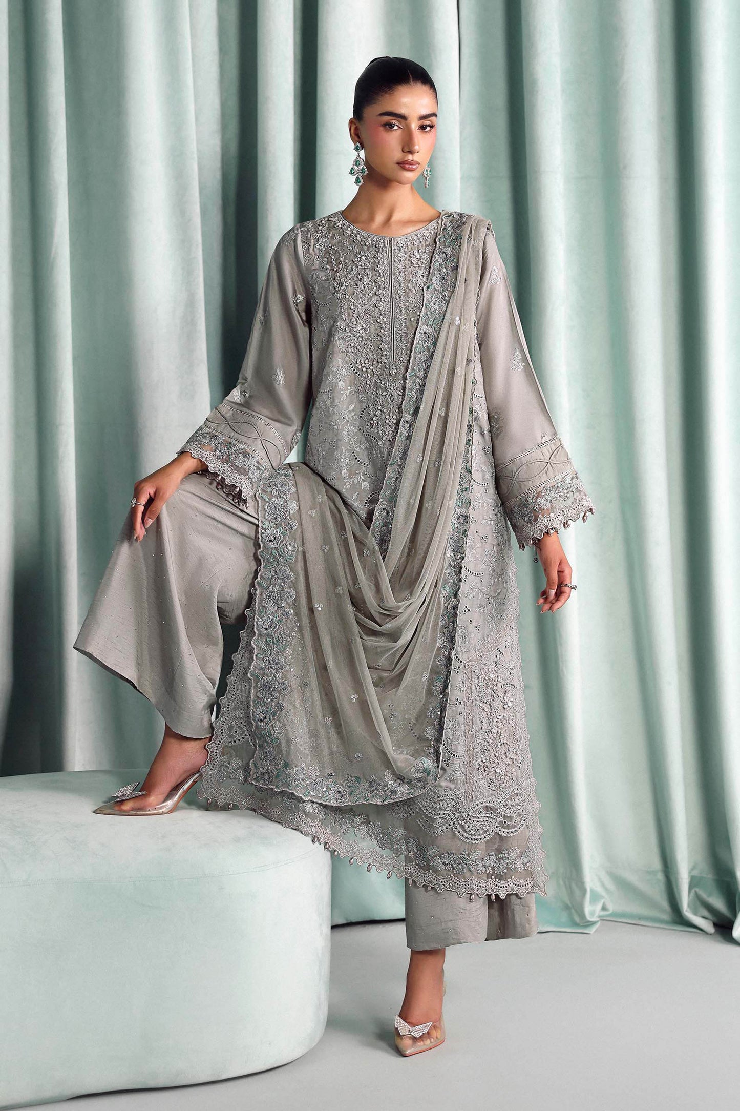 SF-EA26-37 | 3 Piece Embroidered Tissue Silk Suit | MARIA.B