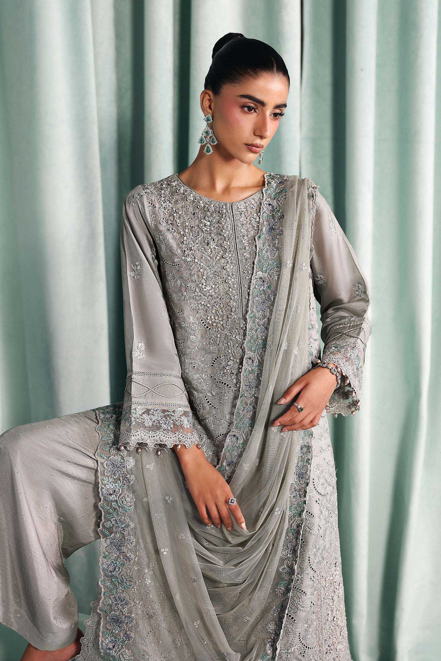 SF-EA26-37 | 3 Piece Embroidered Tissue Silk Suit | MARIA.B