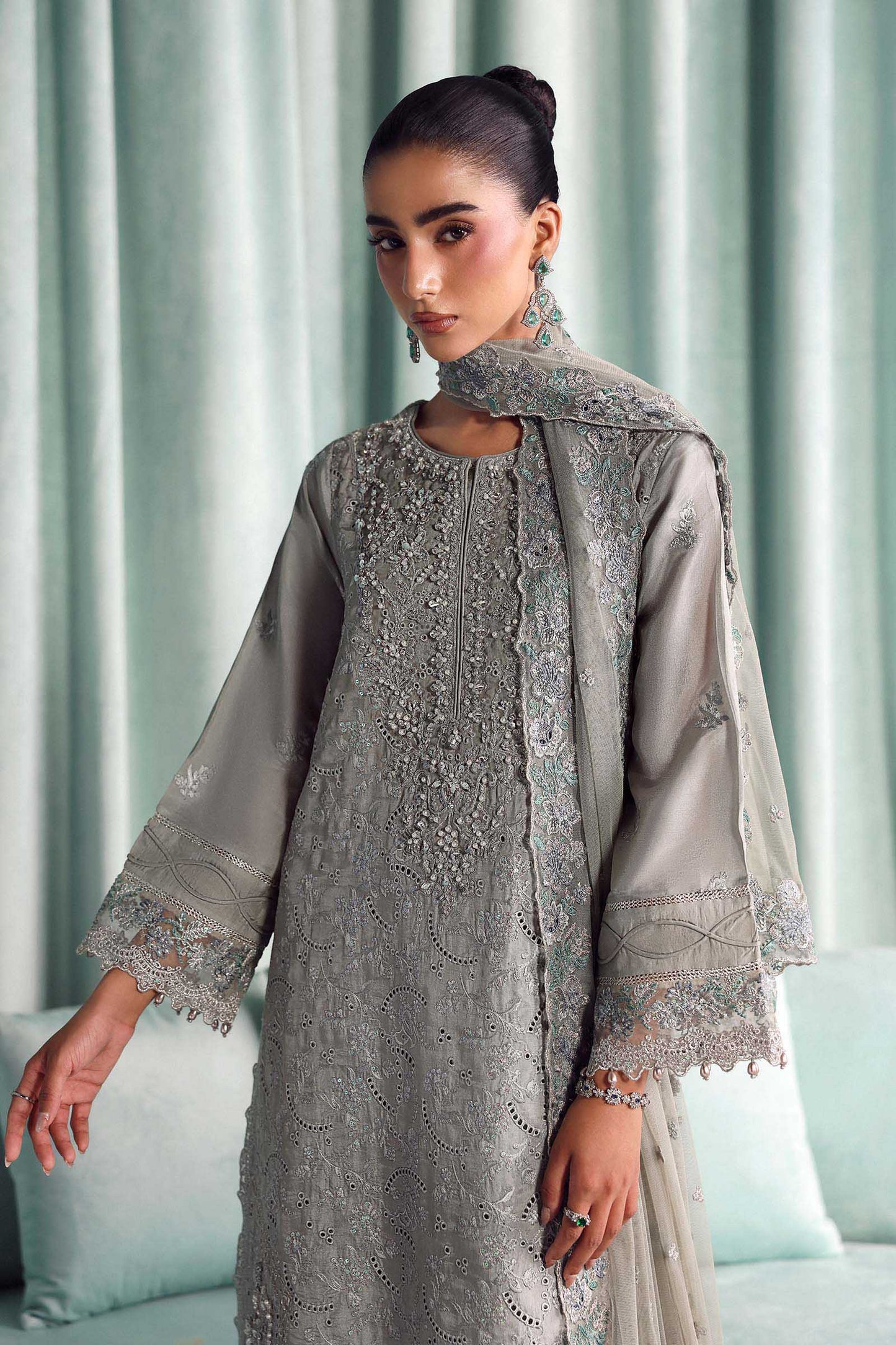 SF-EA26-37 | 3 Piece Embroidered Tissue Silk Suit | MARIA.B