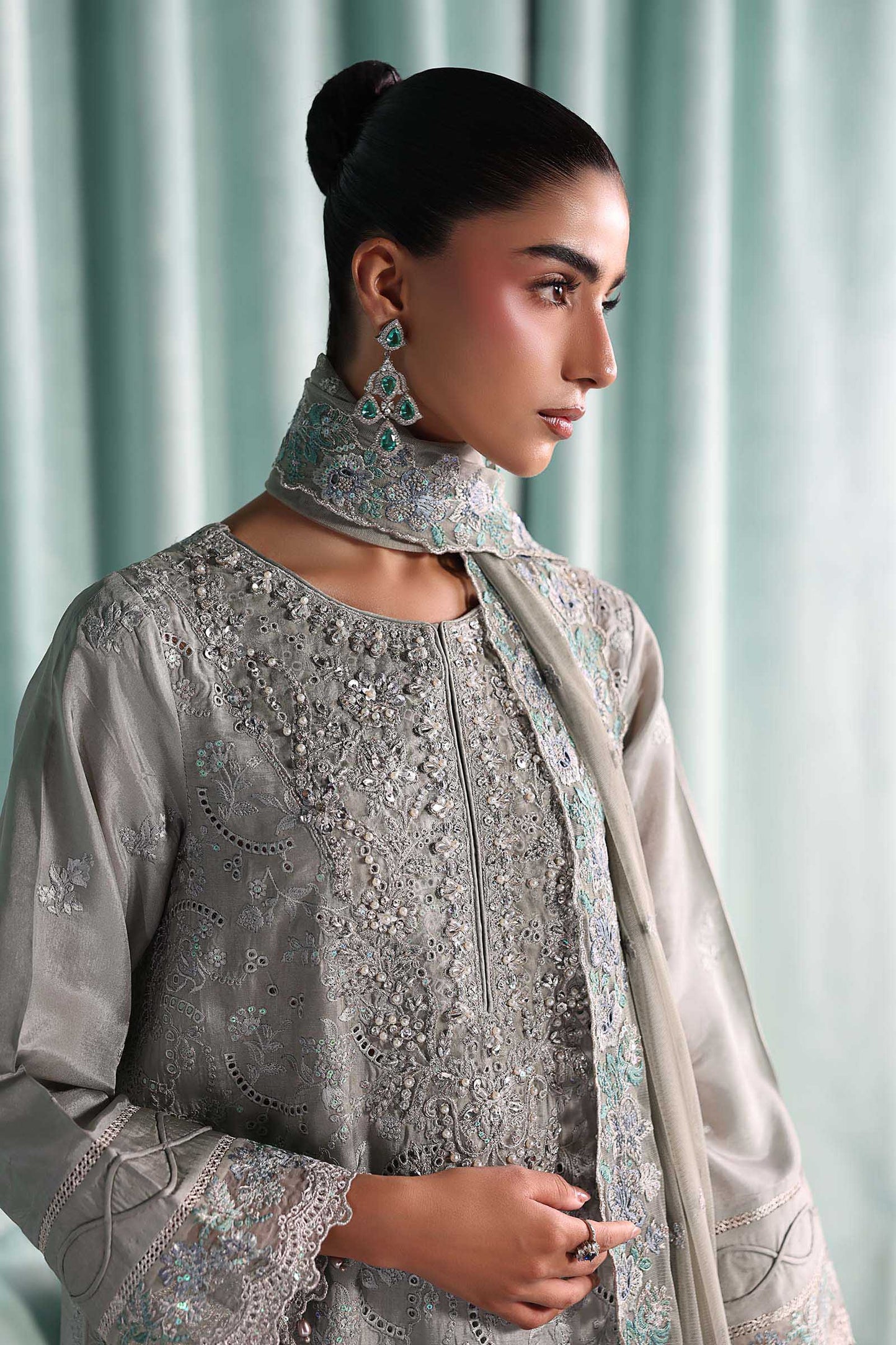 SF-EA26-37 | 3 Piece Embroidered Tissue Silk Suit | MARIA.B