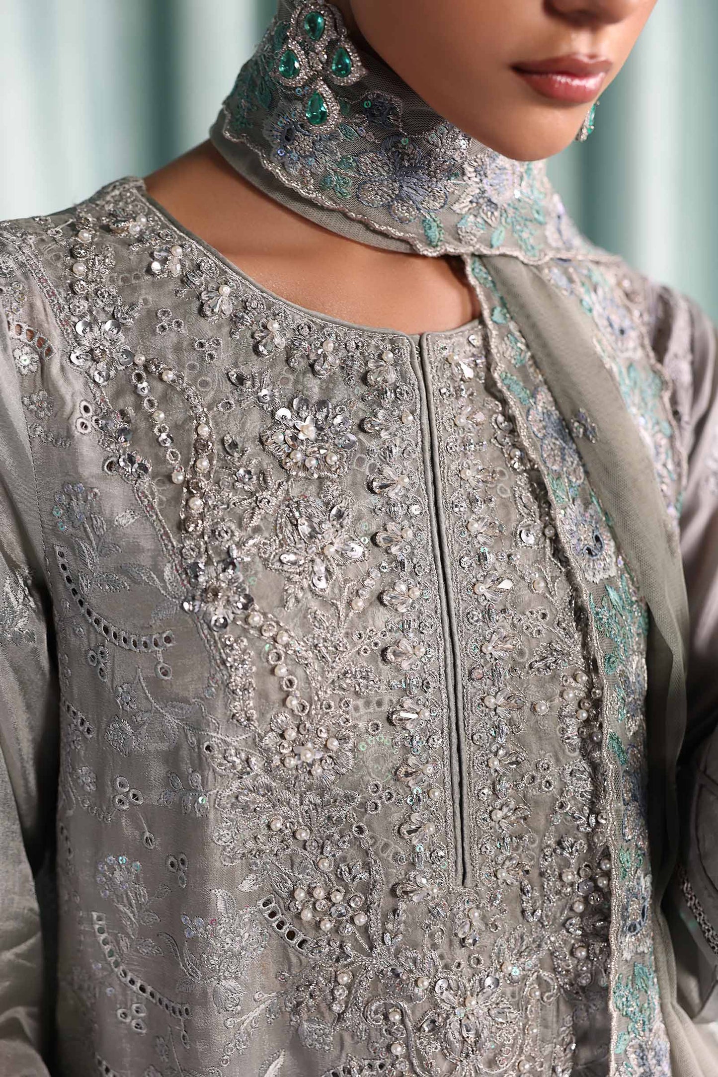 SF-EA26-37 | 3 Piece Embroidered Tissue Silk Suit | MARIA.B