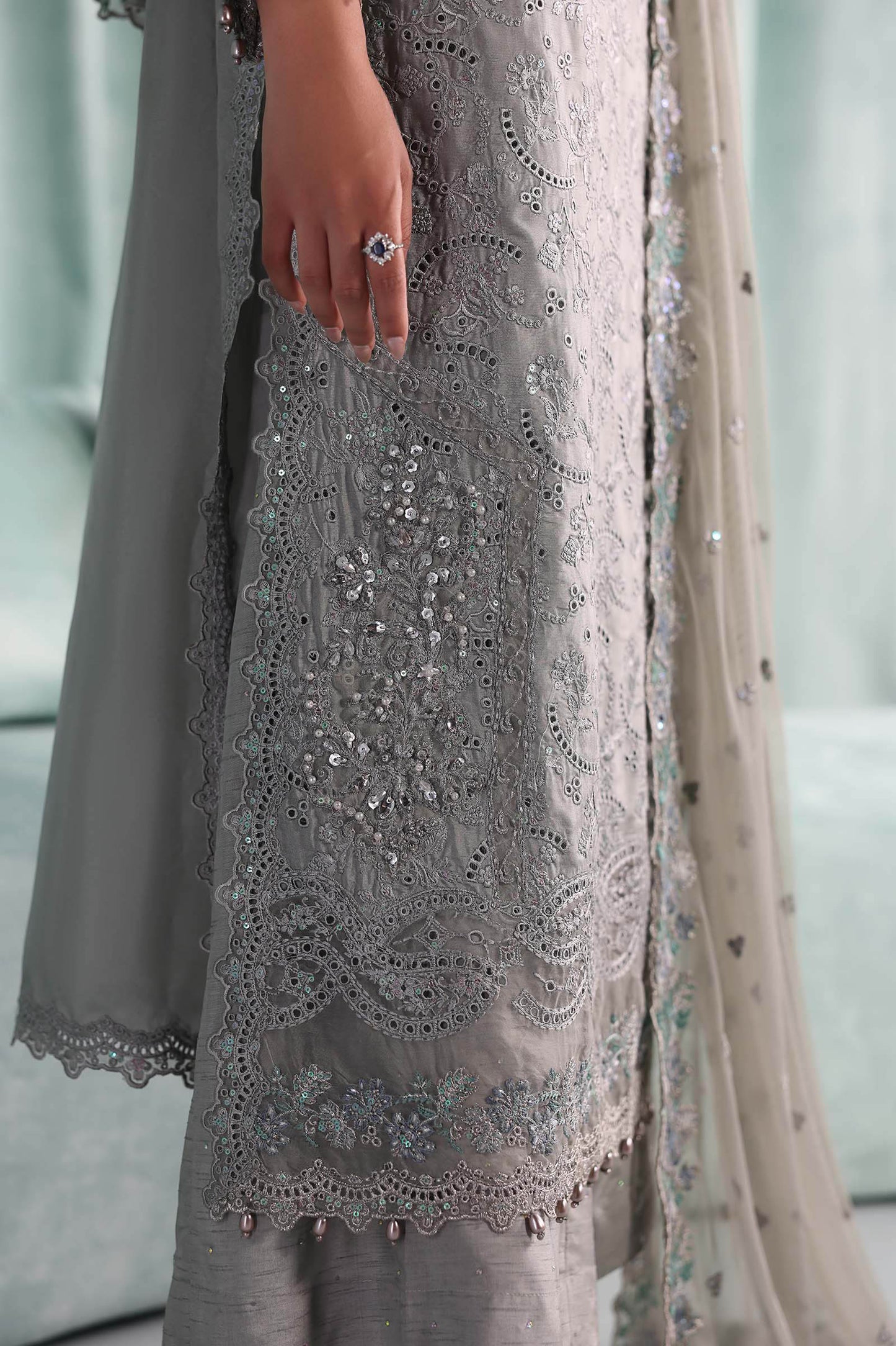 SF-EA26-37 | 3 Piece Embroidered Tissue Silk Suit | MARIA.B