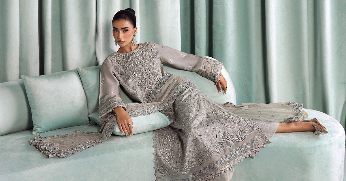 SF-EA26-37 | 3 Piece Embroidered Tissue Silk Suit | MARIA.B
