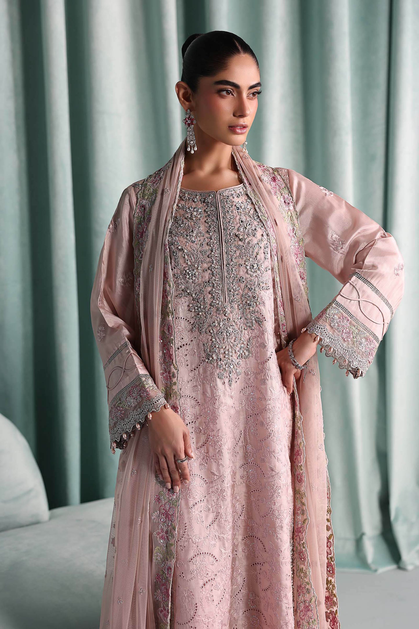 SF-EA26-37 | 3 Piece Embroidered Tissue Silk Suit | MARIA.B