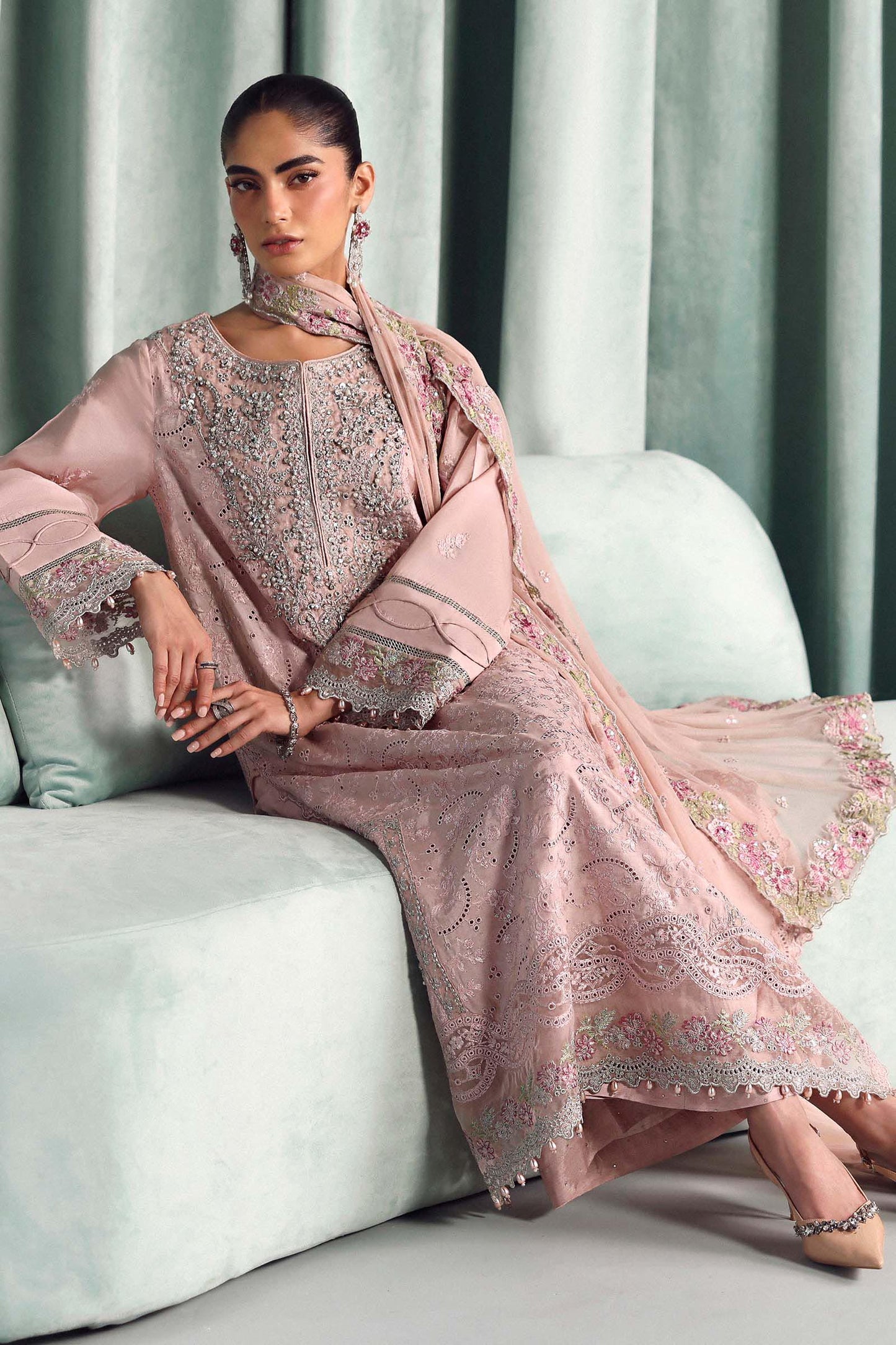 SF-EA26-37 | 3 Piece Embroidered Tissue Silk Suit | MARIA.B