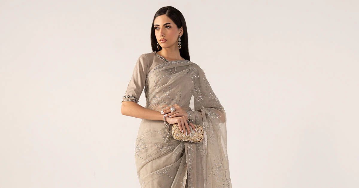 SF-PF26-02 | Embellished Chiffon Saree | MARIA.B