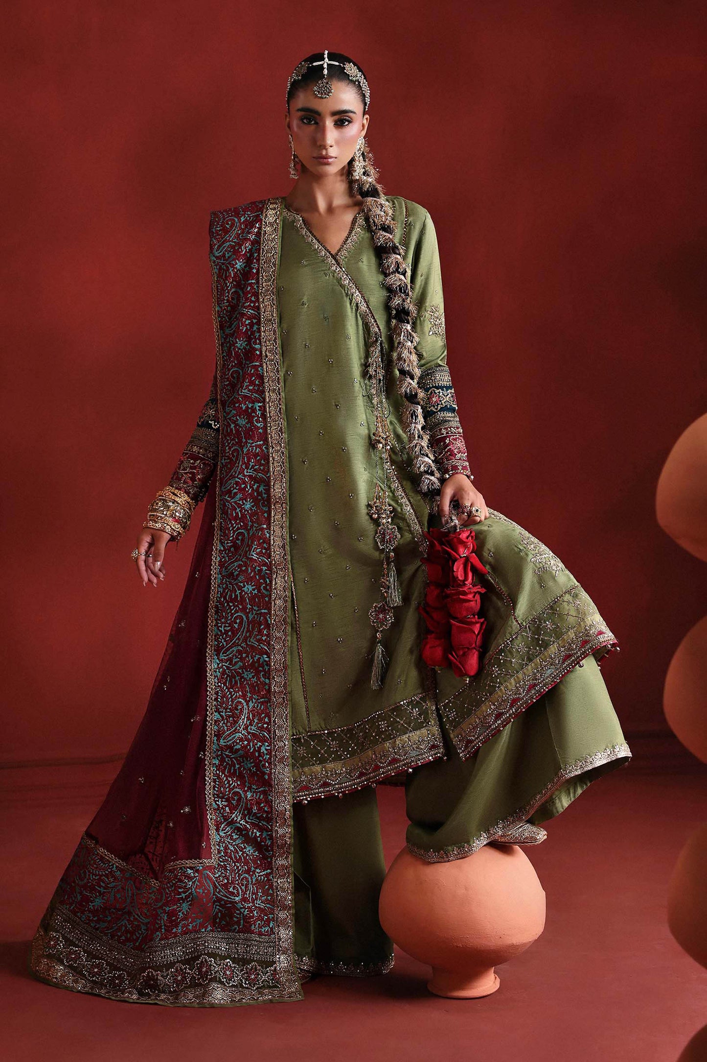 SF-PF26-03 | 3 Piece Embroidered Tissue Silk Suit | MARIA.B