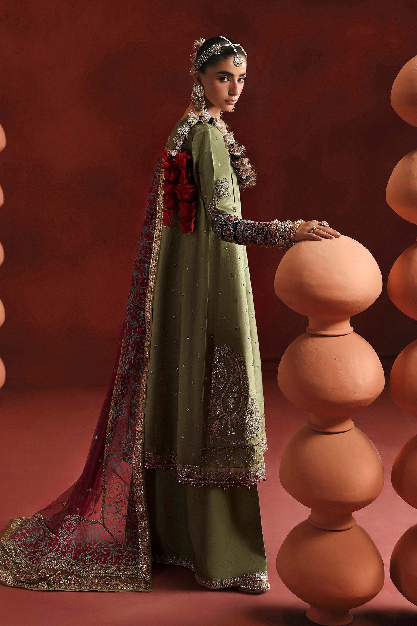 SF-PF26-03 | 3 Piece Embroidered Tissue Silk Suit | MARIA.B
