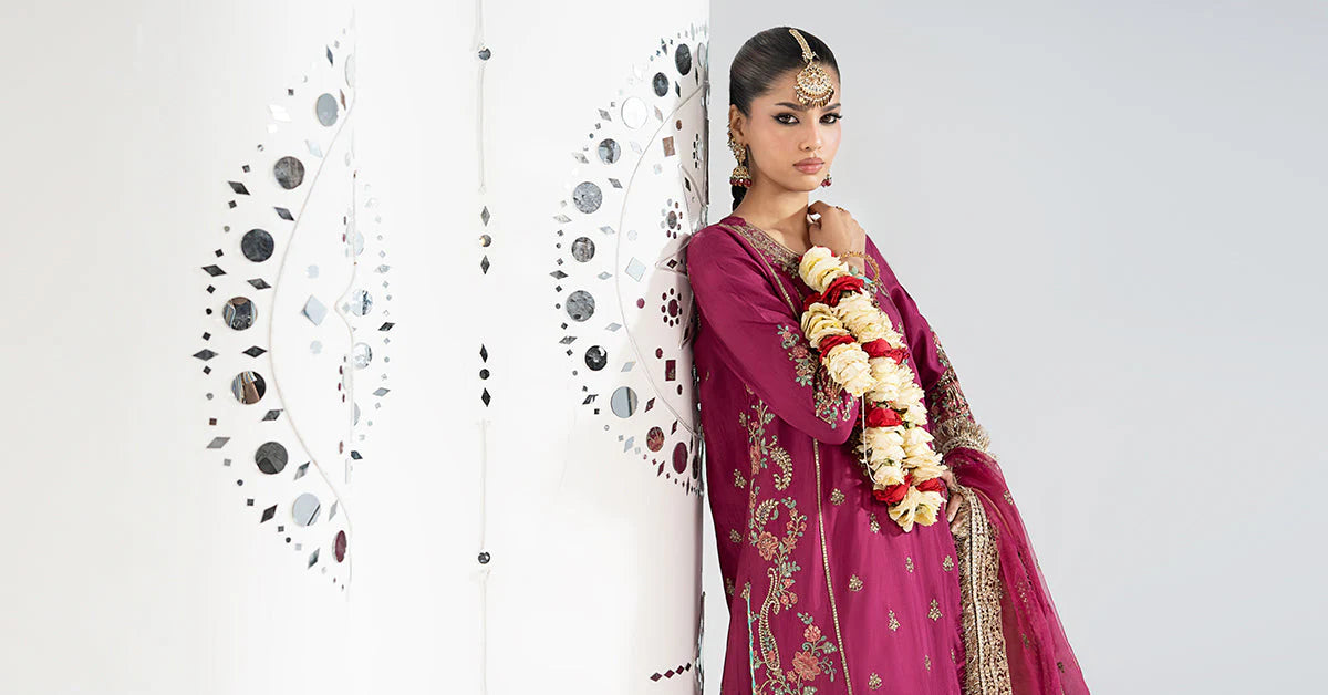 SF-EA25-02R1 | 3 Piece Embroidered Raw Silk Suit | MARIA.B