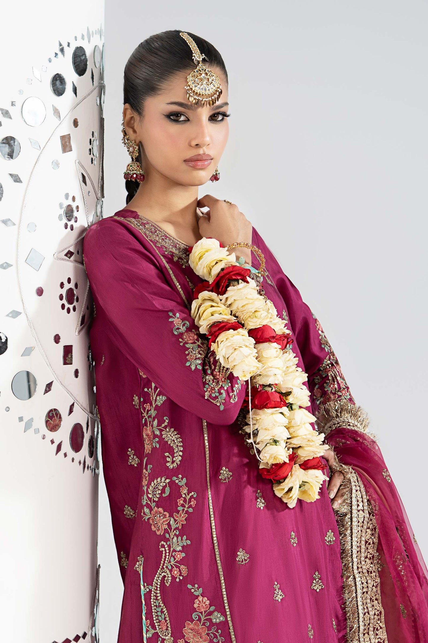 SF-EA25-02R1 | 3 Piece Embroidered Raw Silk Suit | MARIA.B