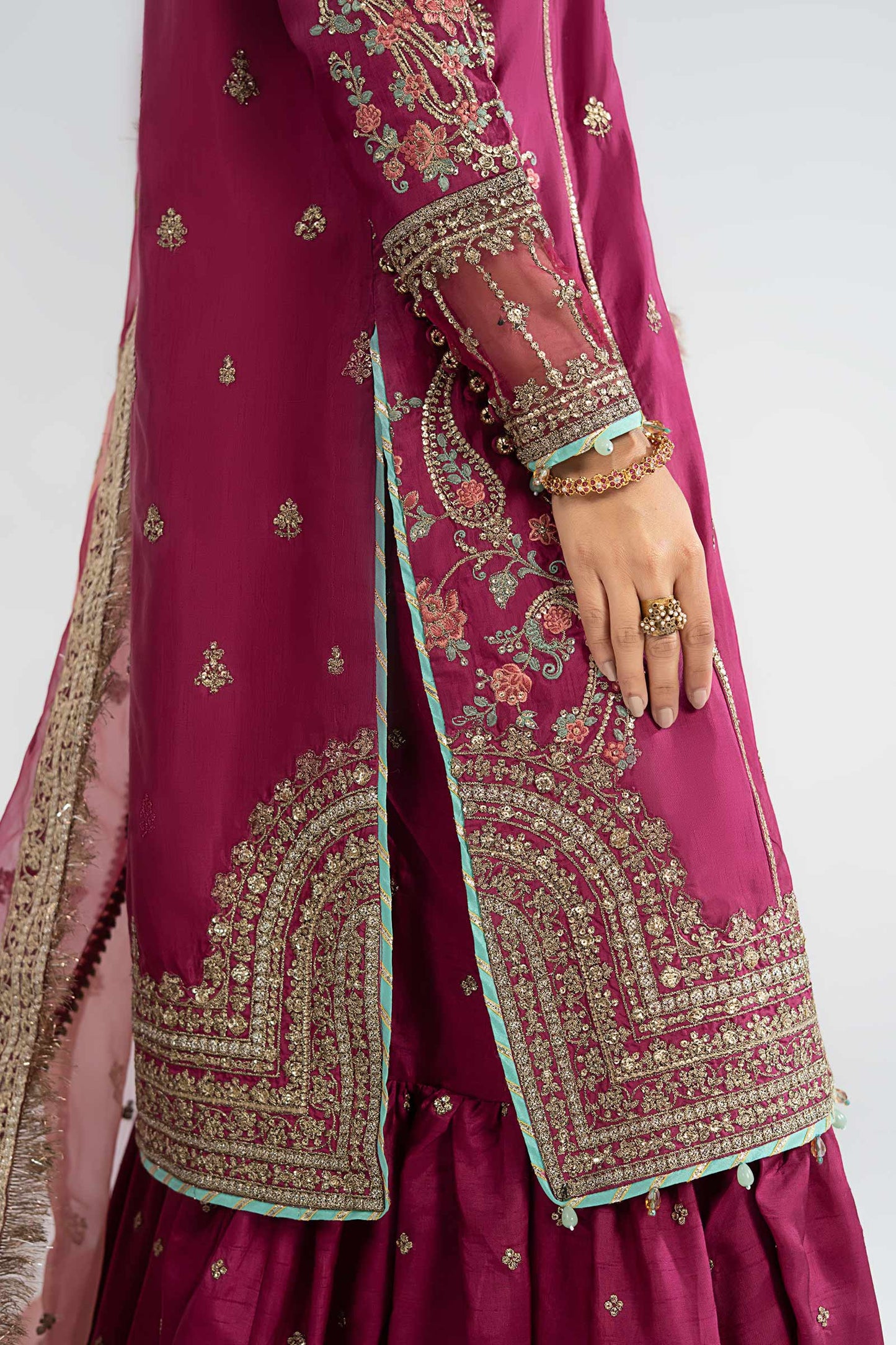 SF-EA25-02R1 | 3 Piece Embroidered Raw Silk Suit | MARIA.B