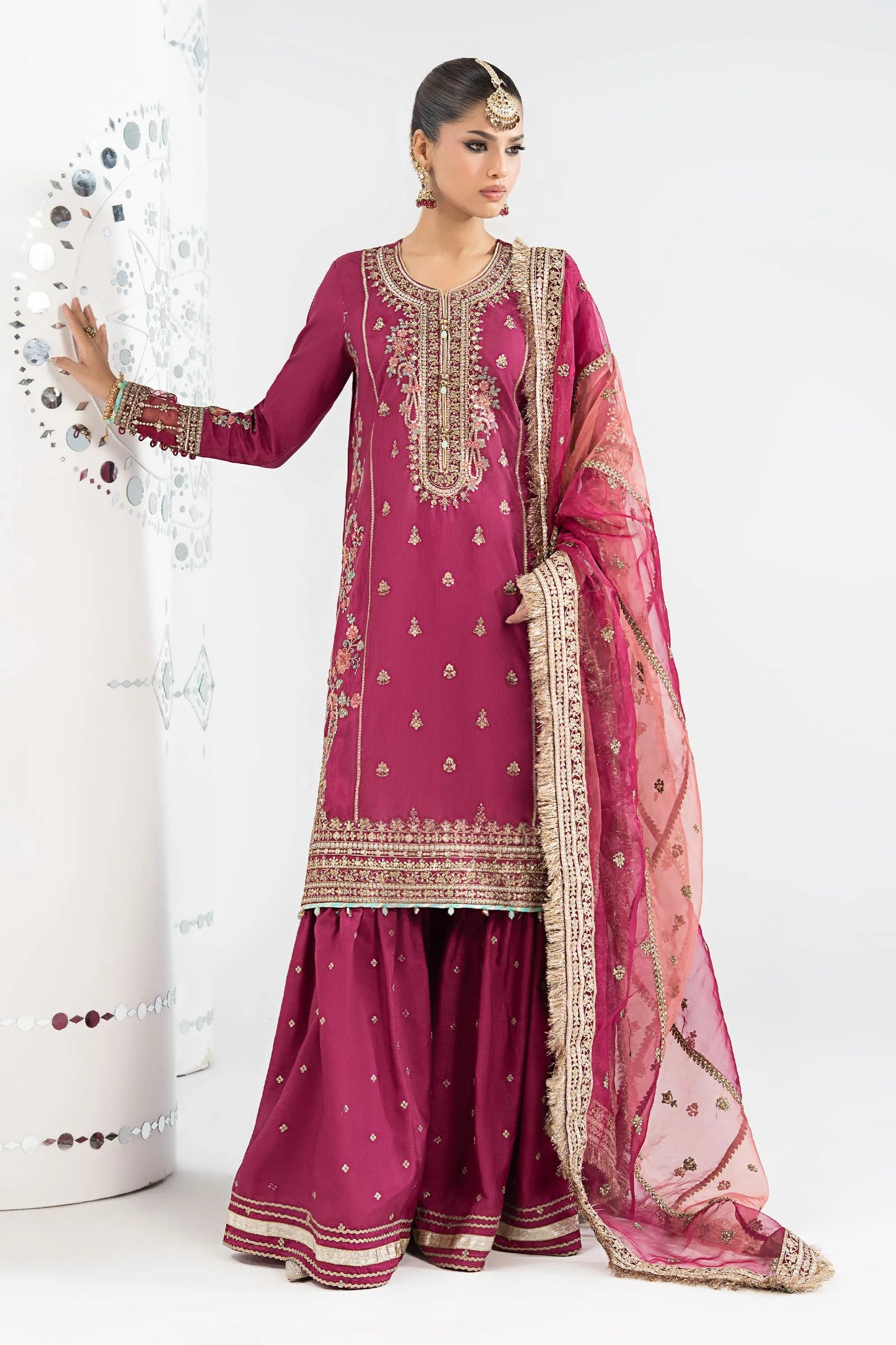 SF-EA25-02R1 | 3 Piece Embroidered Raw Silk Suit | MARIA.B