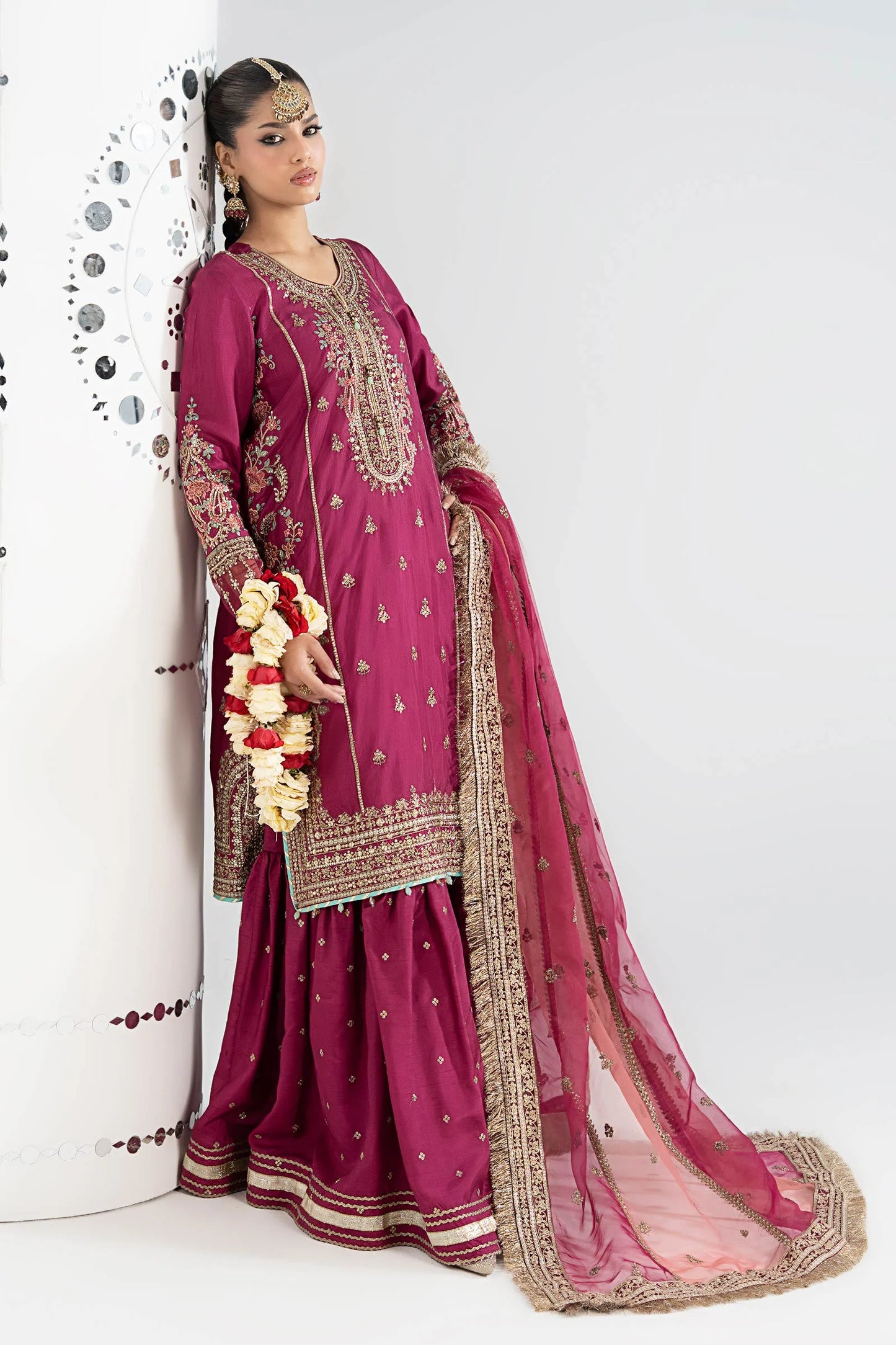 SF-EA25-02R1 | 3 Piece Embroidered Raw Silk Suit | MARIA.B
