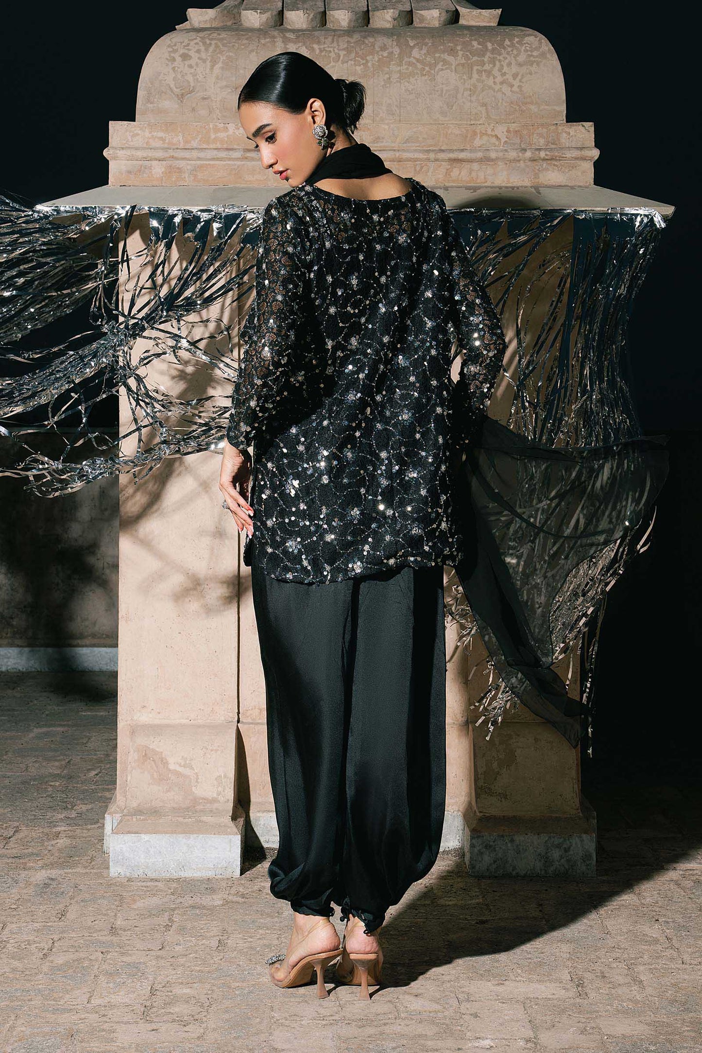 SF-EA26-01-Black | 3 Piece Embroidered Net Suit | MARIA.B
