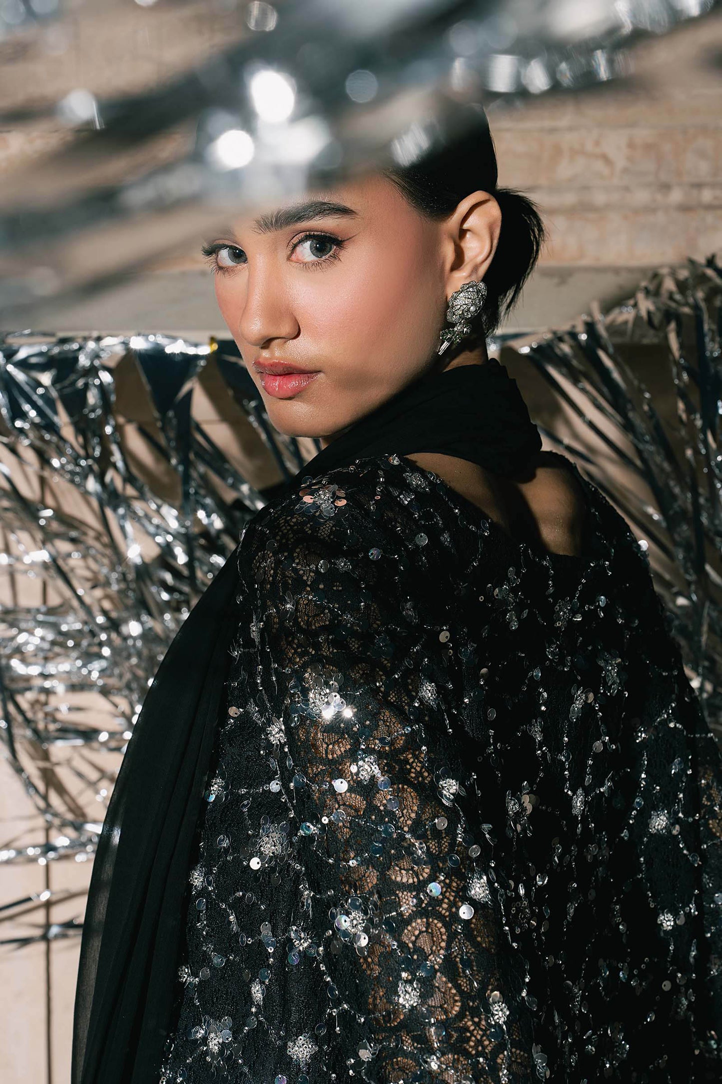 SF-EA26-01-Black | 3 Piece Embroidered Net Suit | MARIA.B
