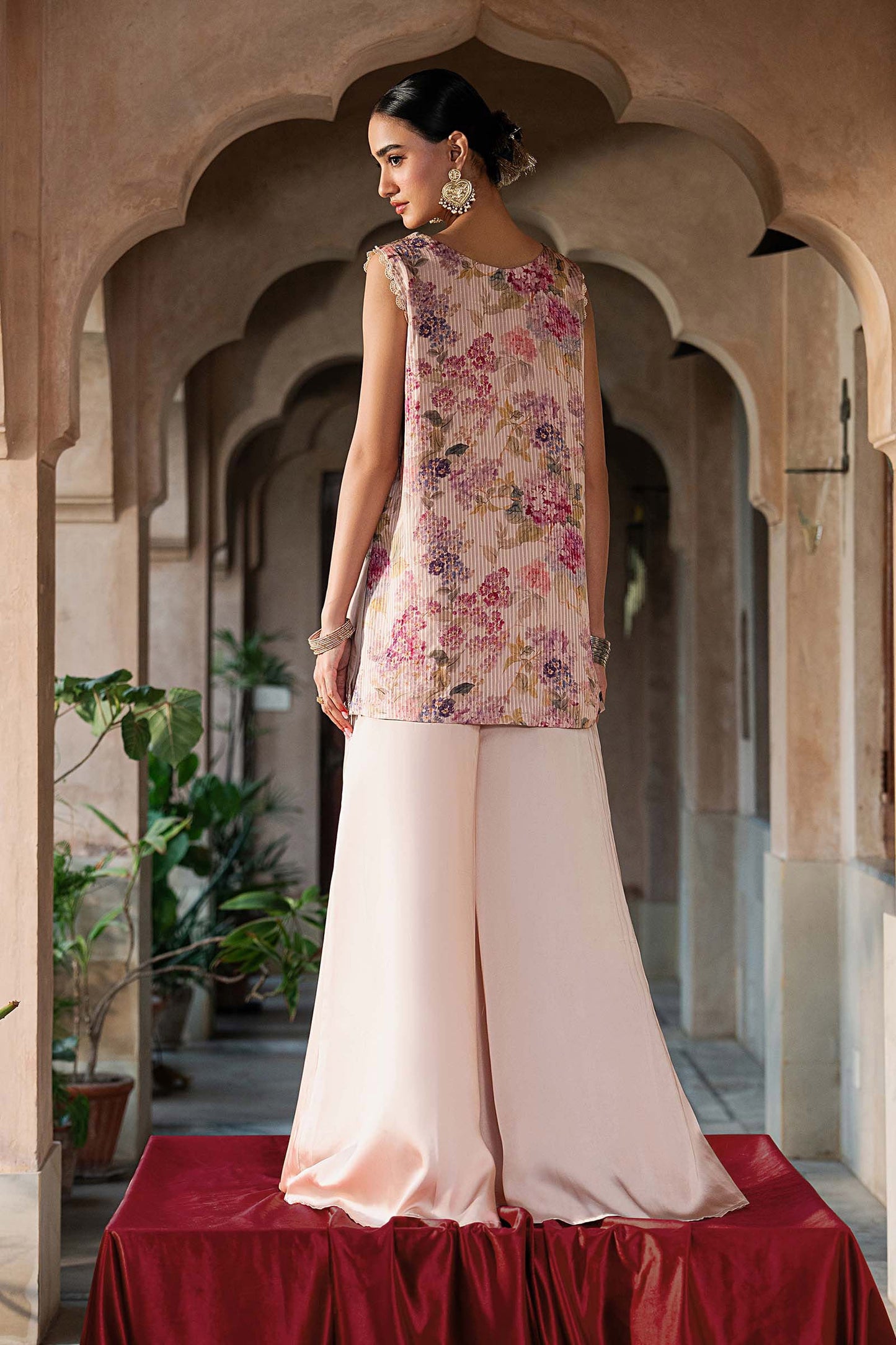 SF-EA26-03-Peach | 2 Piece Embroidered Textured Silk Suit | MARIA.B