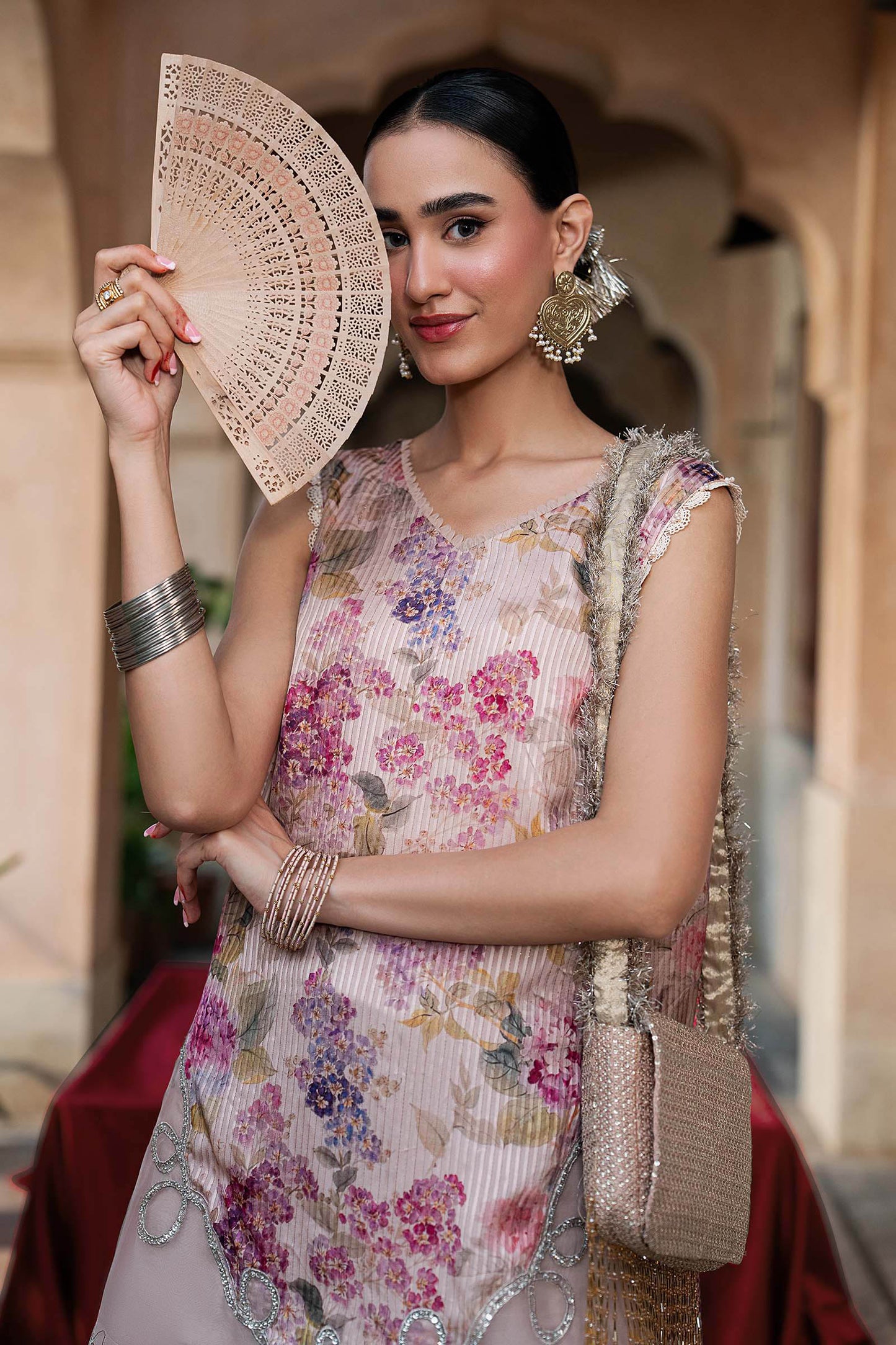 SF-EA26-03-Peach | 2 Piece Embroidered Textured Silk Suit | MARIA.B