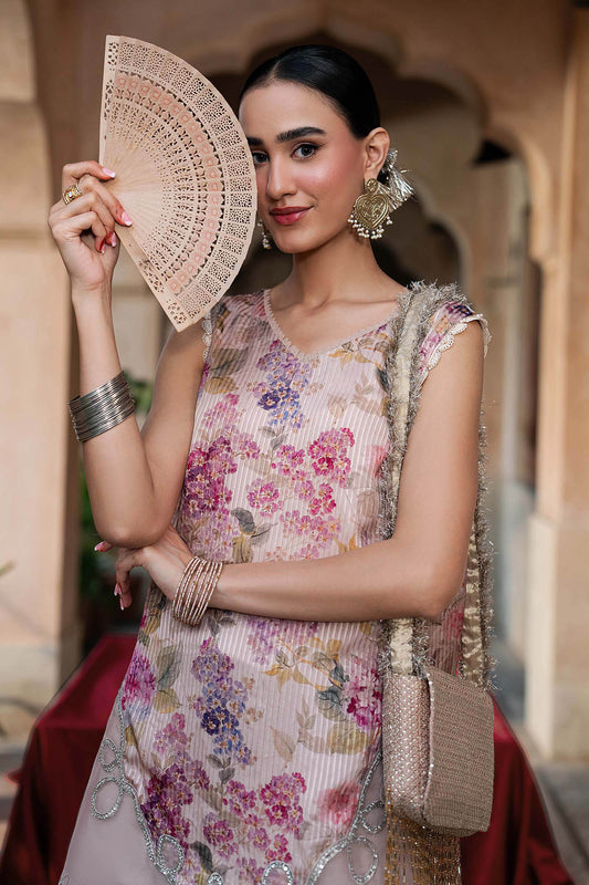 SF-EA26-03-Peach | 2 Piece Embroidered Textured Silk Suit | MARIA.B