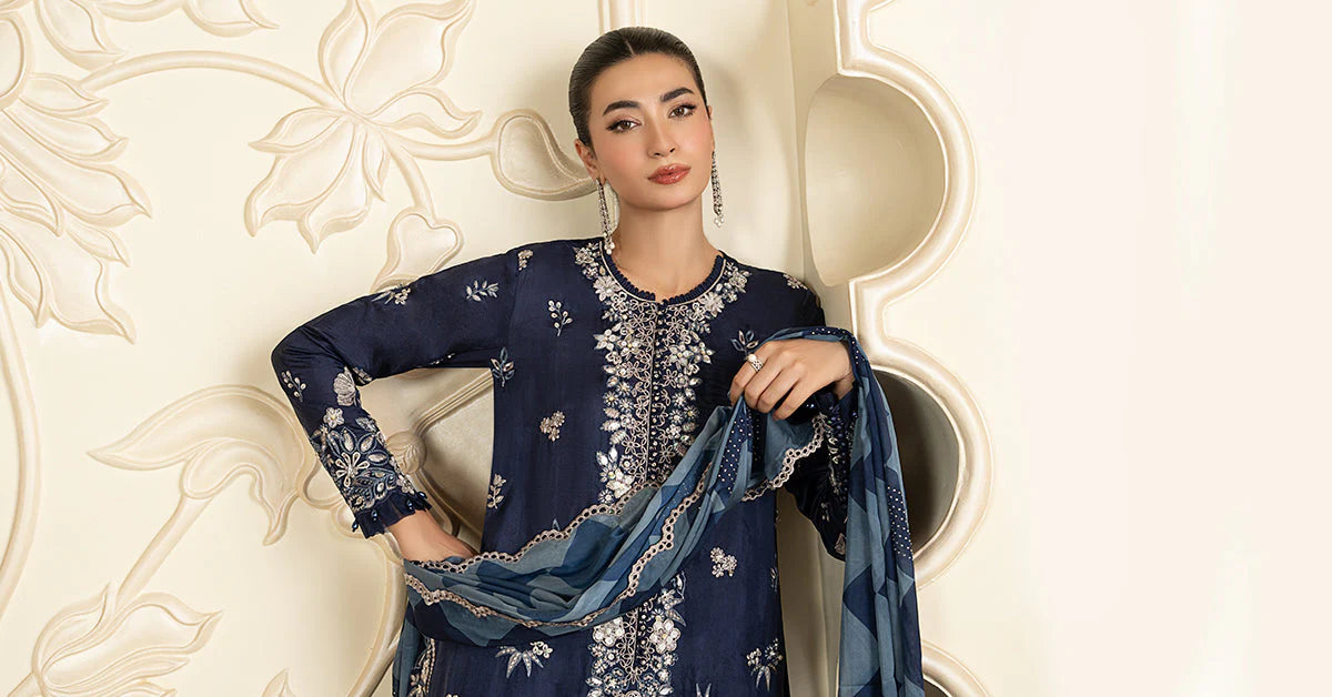 SF-EA26-12 | 3 Piece Embroidered Tissue Silk Suit | MARIA.B