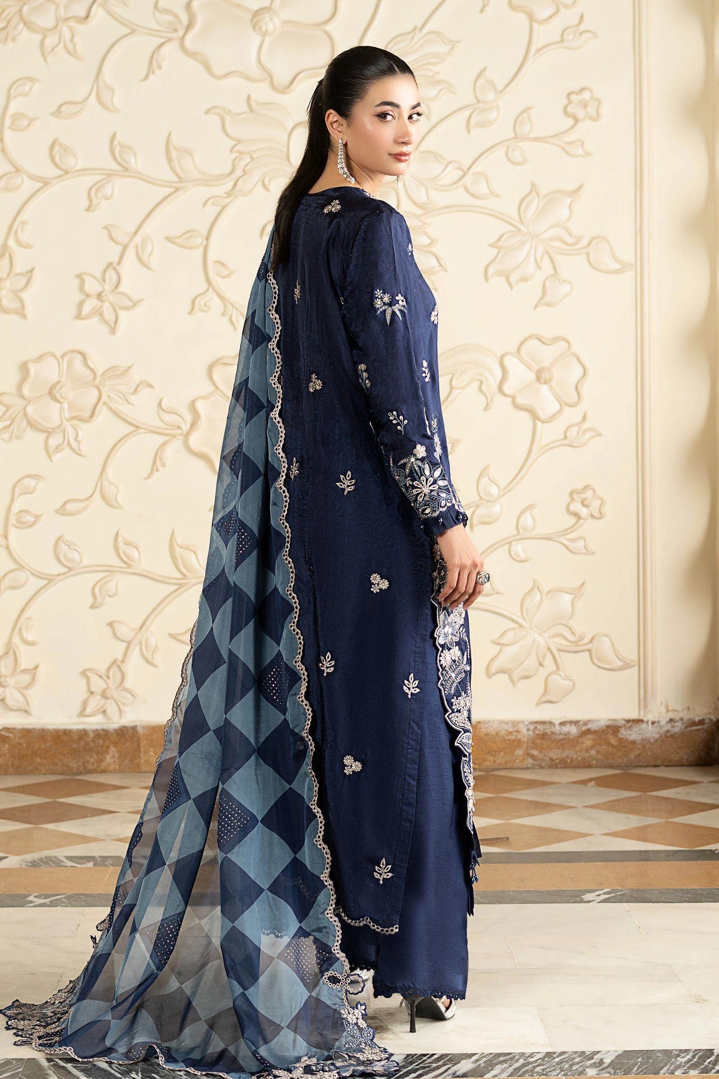 SF-EA26-12 | 3 Piece Embroidered Tissue Silk Suit | MARIA.B