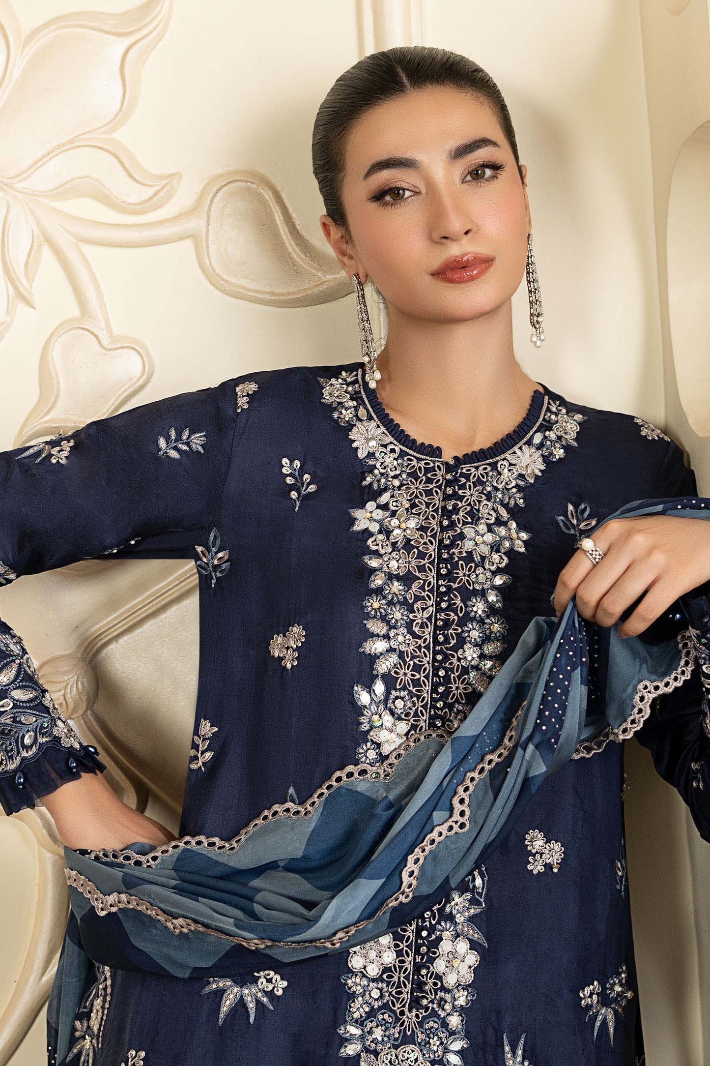 SF-EA26-12 | 3 Piece Embroidered Tissue Silk Suit | MARIA.B