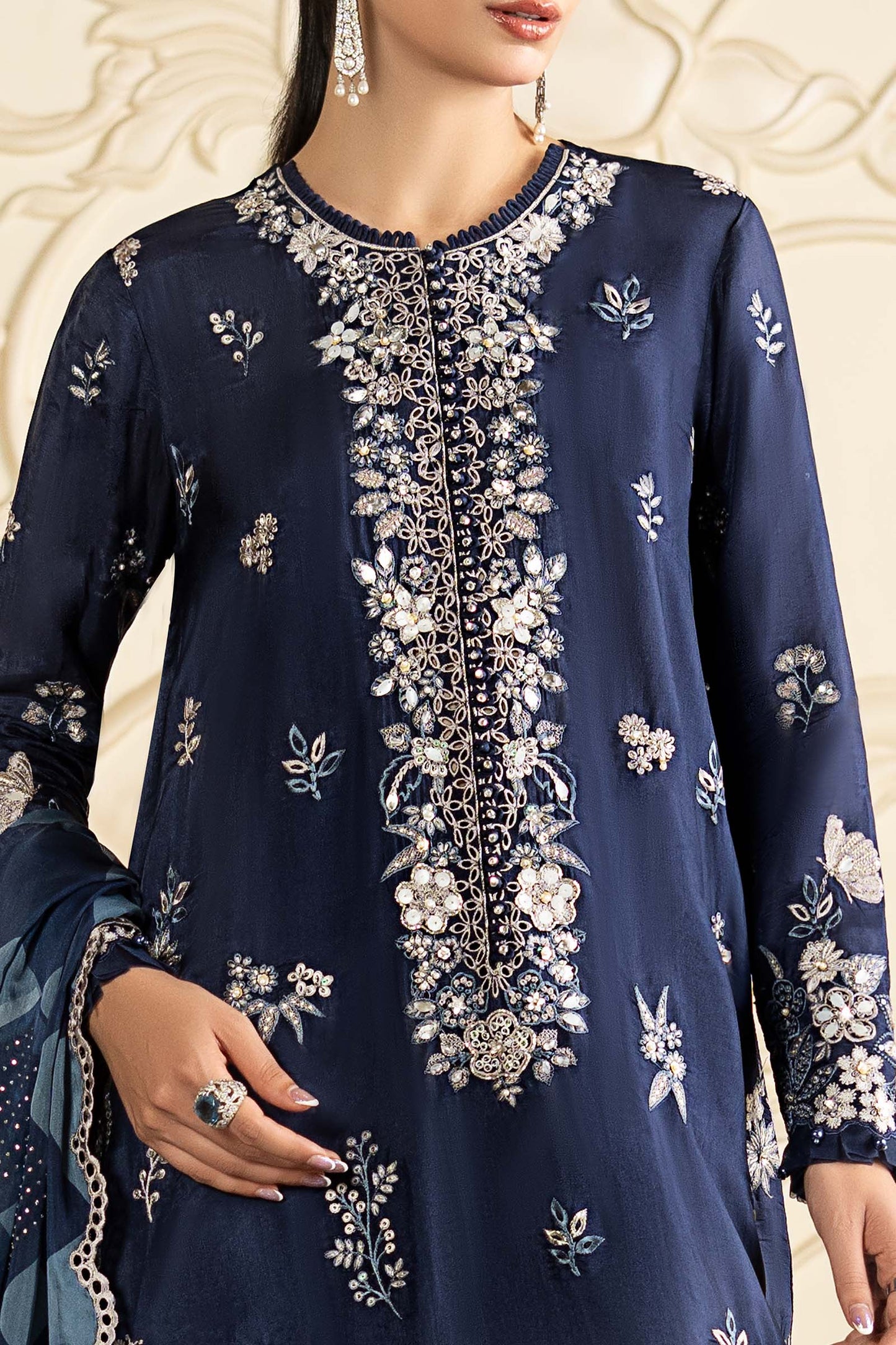 SF-EA26-12 | 3 Piece Embroidered Tissue Silk Suit | MARIA.B