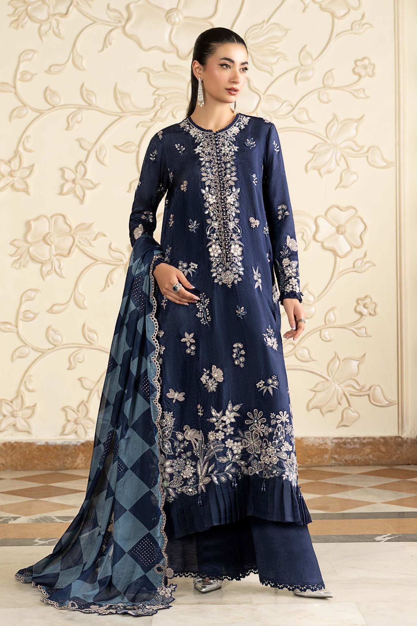 SF-EA26-12 | 3 Piece Embroidered Tissue Silk Suit | MARIA.B