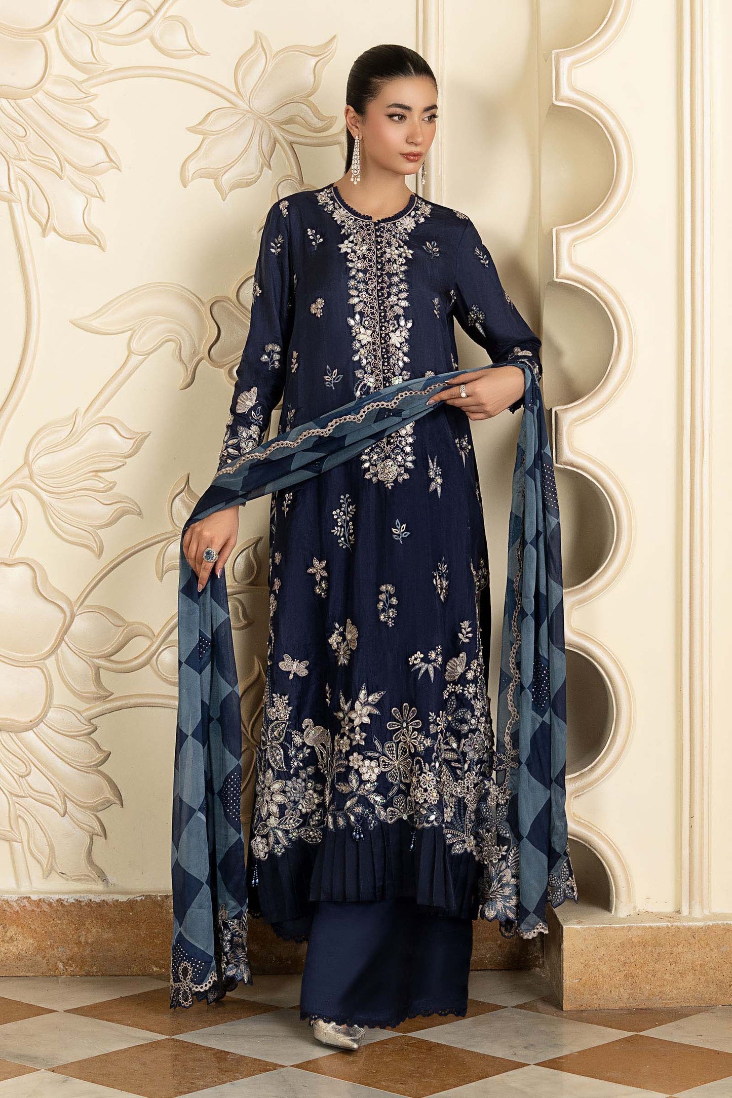SF-EA26-12 | 3 Piece Embroidered Tissue Silk Suit | MARIA.B
