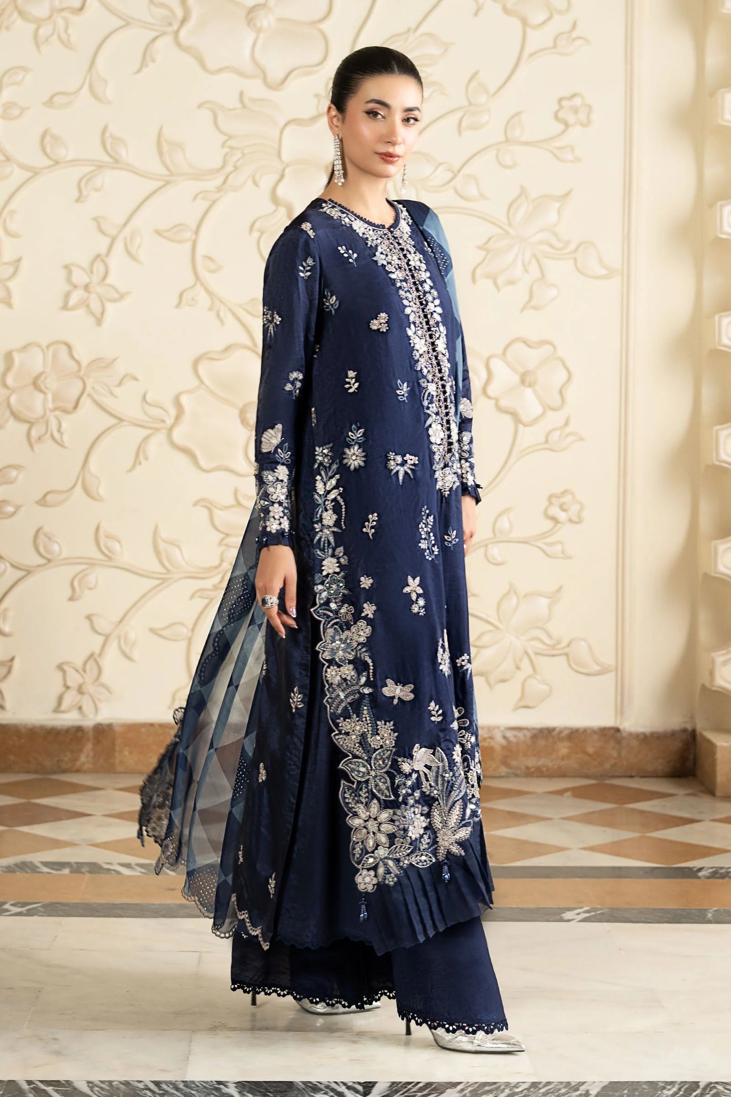 SF-EA26-12 | 3 Piece Embroidered Tissue Silk Suit | MARIA.B