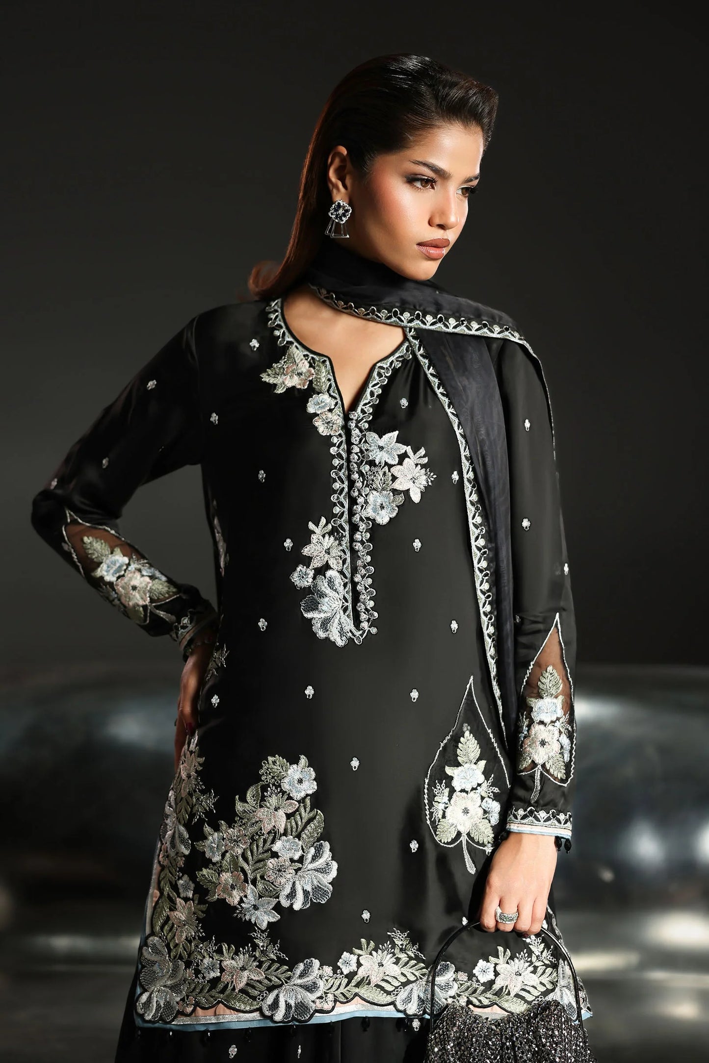 SF-EA26-16 | 3 Piece Embroidered Charmeuse Suit | MARIA.B