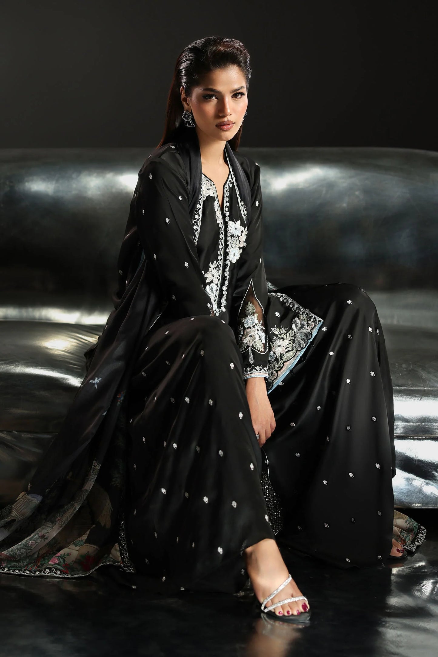SF-EA26-16 | 3 Piece Embroidered Charmeuse Suit | MARIA.B
