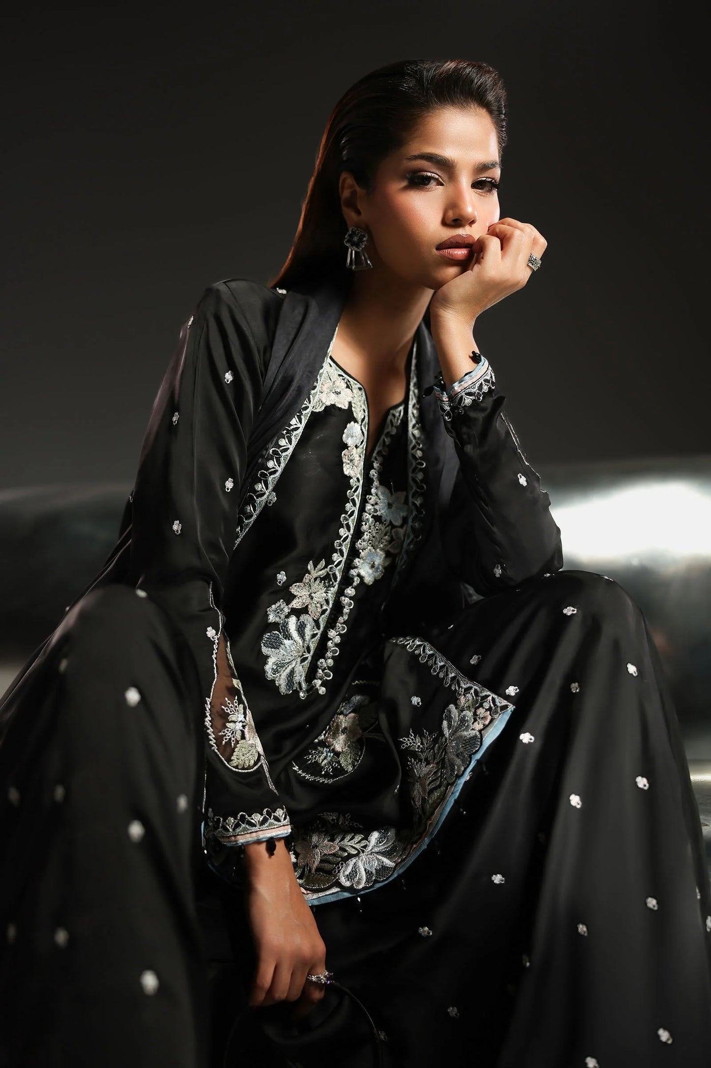 SF-EA26-16 | 3 Piece Embroidered Charmeuse Suit | MARIA.B