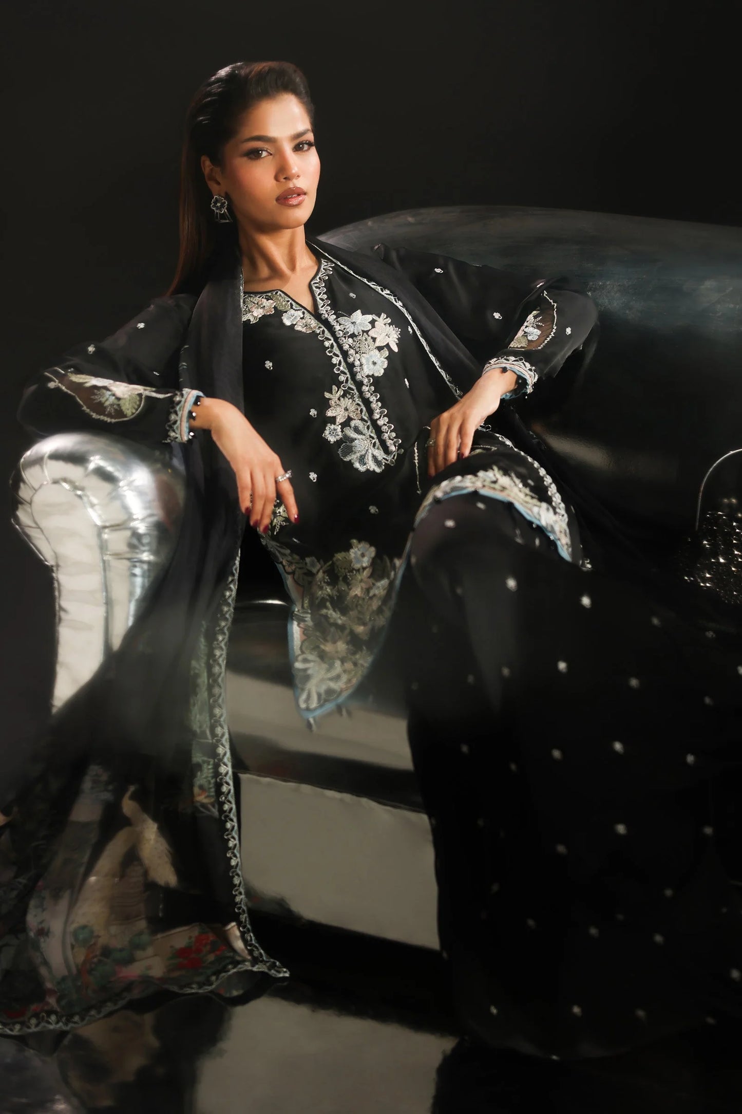 SF-EA26-16 | 3 Piece Embroidered Charmeuse Suit | MARIA.B