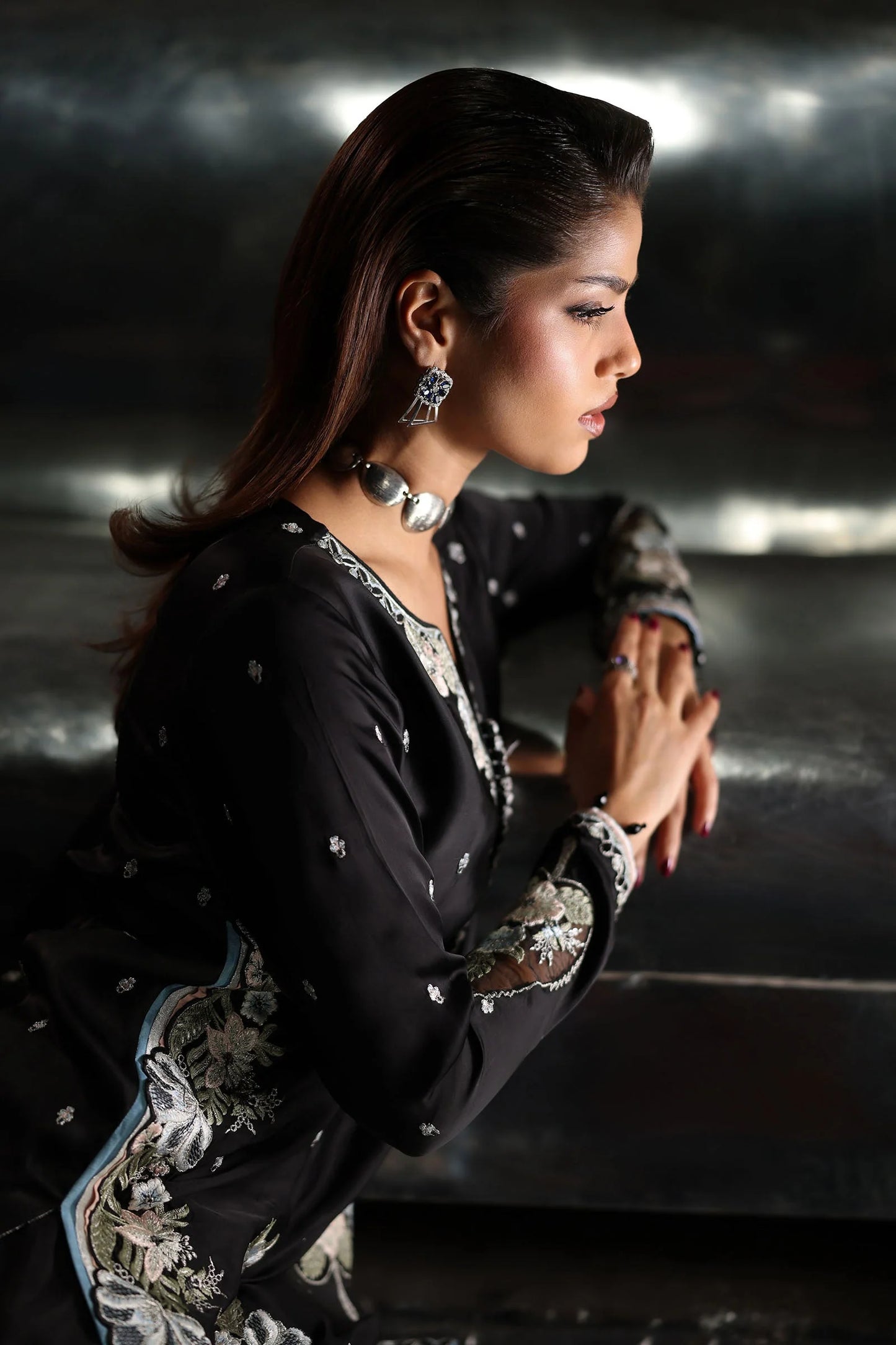 SF-EA26-16 | 3 Piece Embroidered Charmeuse Suit | MARIA.B