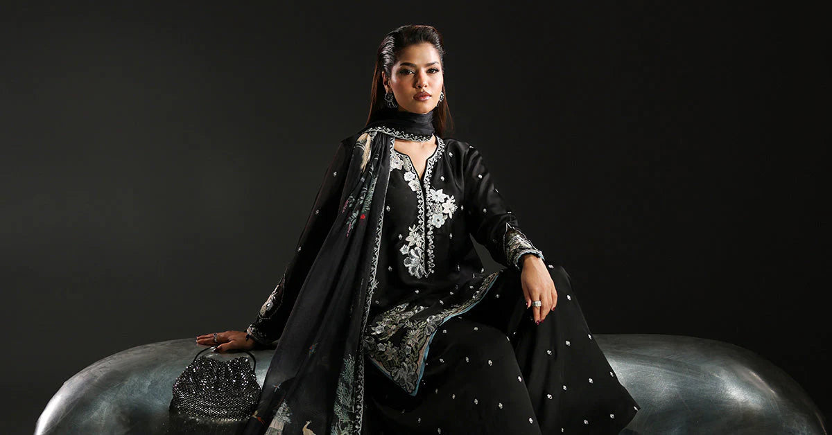 SF-EA26-16 | 3 Piece Embroidered Charmeuse Suit | MARIA.B