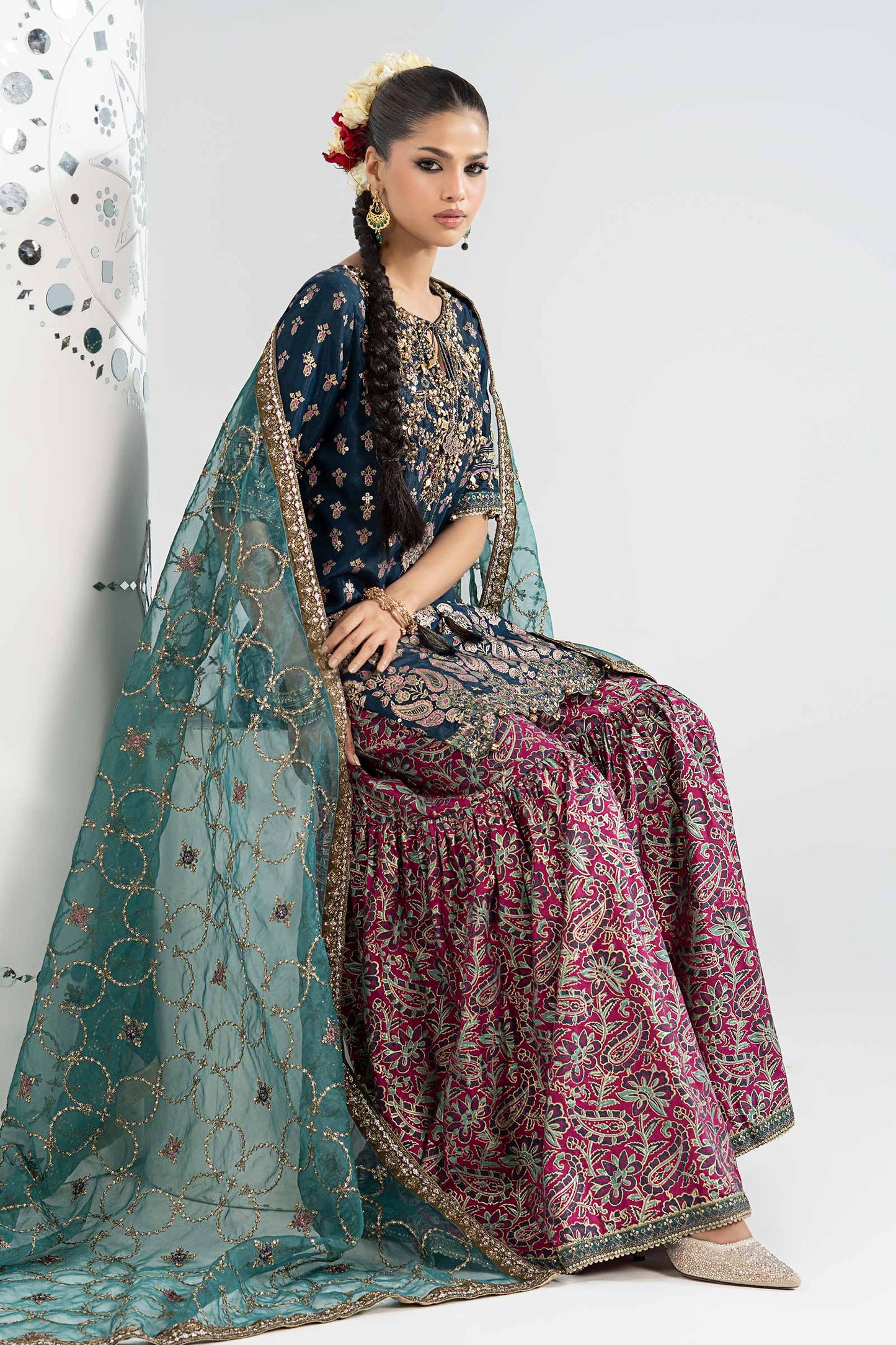 SF-EA26-21 | 3 Piece Embroidered Raw Silk Suit | MARIA.B