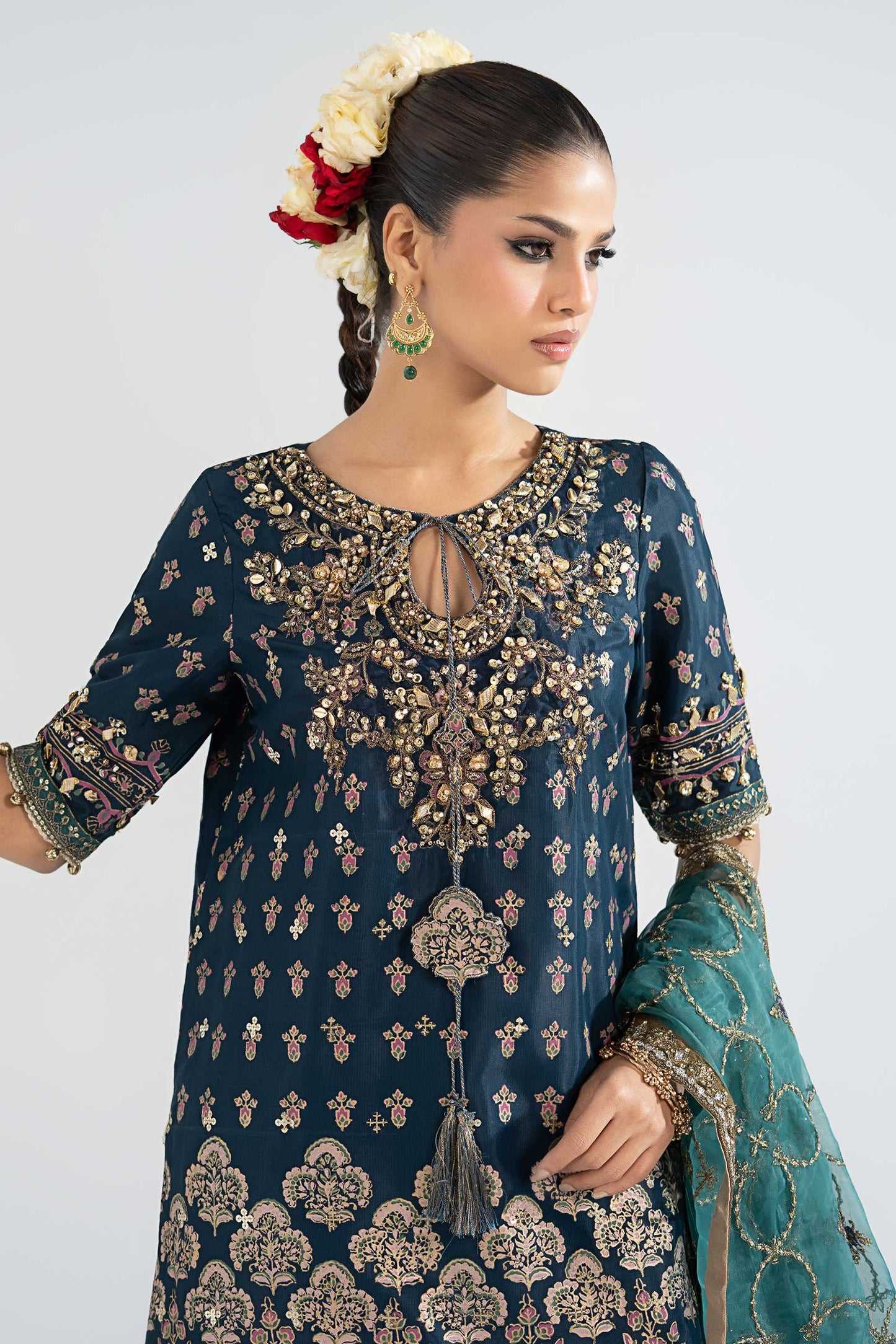 SF-EA26-21 | 3 Piece Embroidered Raw Silk Suit | MARIA.B