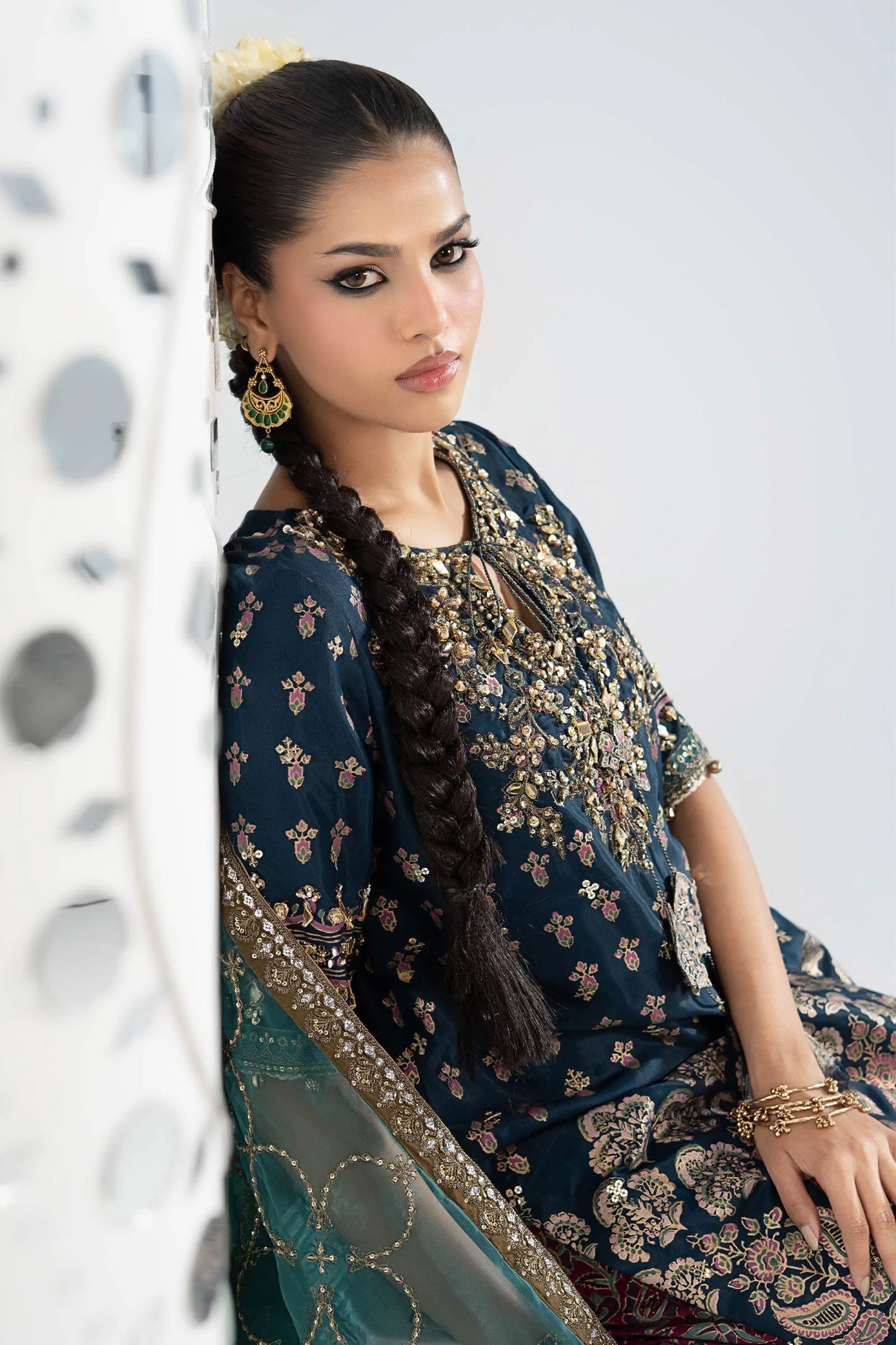 SF-EA26-21 | 3 Piece Embroidered Raw Silk Suit | MARIA.B