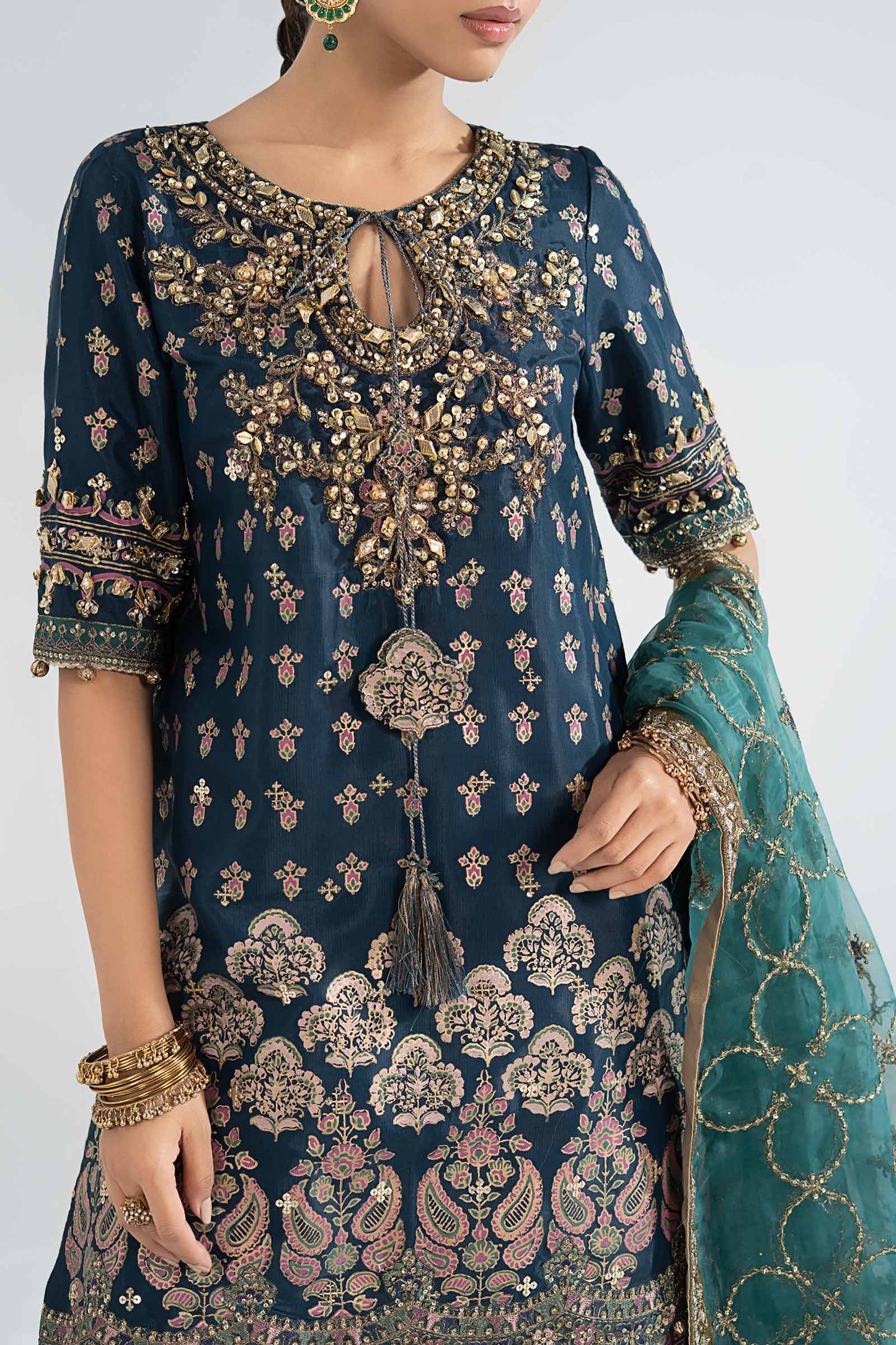 SF-EA26-21 | 3 Piece Embroidered Raw Silk Suit | MARIA.B