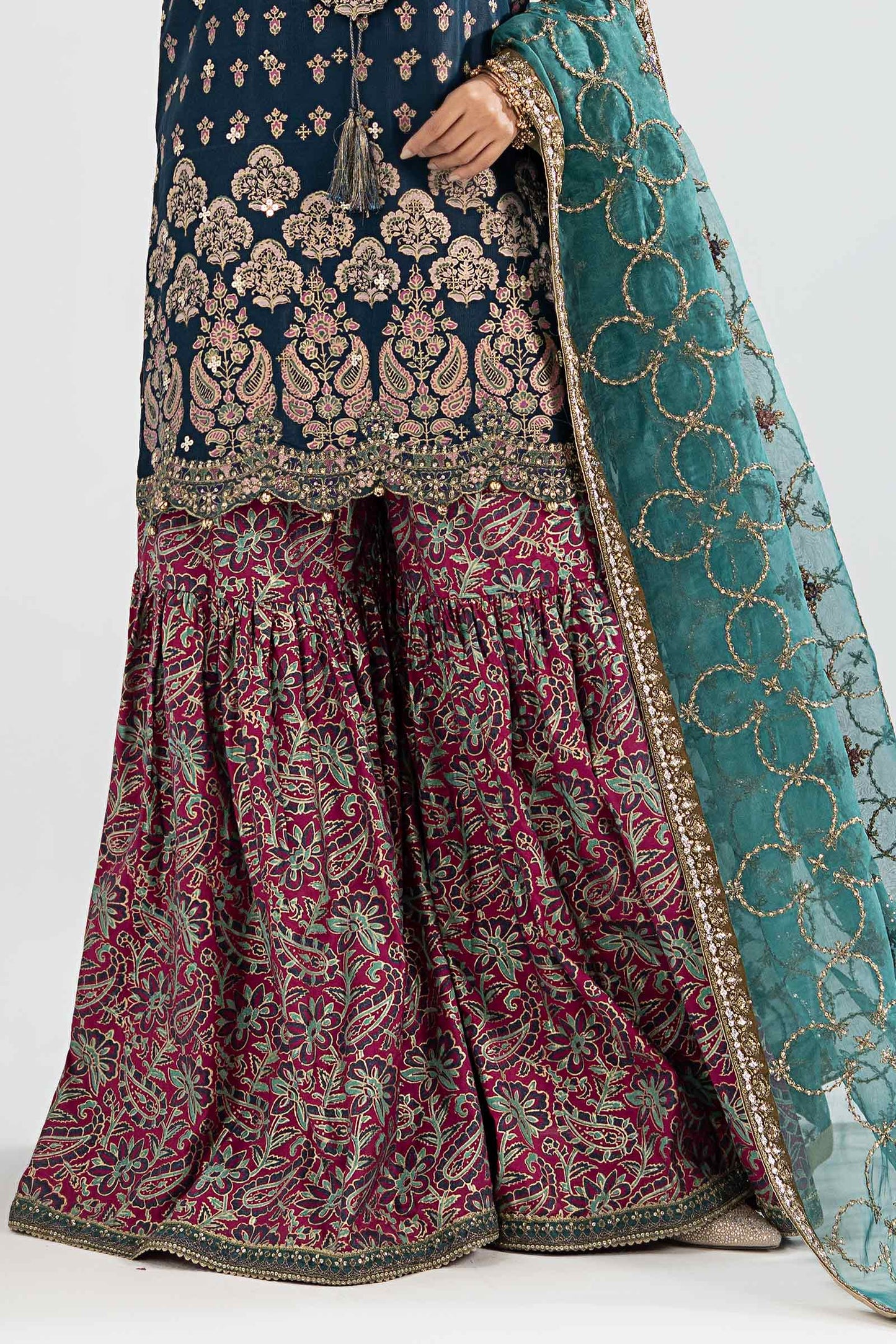 SF-EA26-21 | 3 Piece Embroidered Raw Silk Suit | MARIA.B