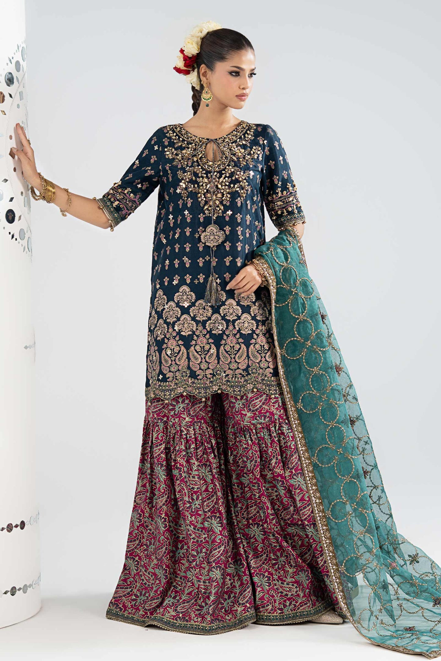 SF-EA26-21 | 3 Piece Embroidered Raw Silk Suit | MARIA.B