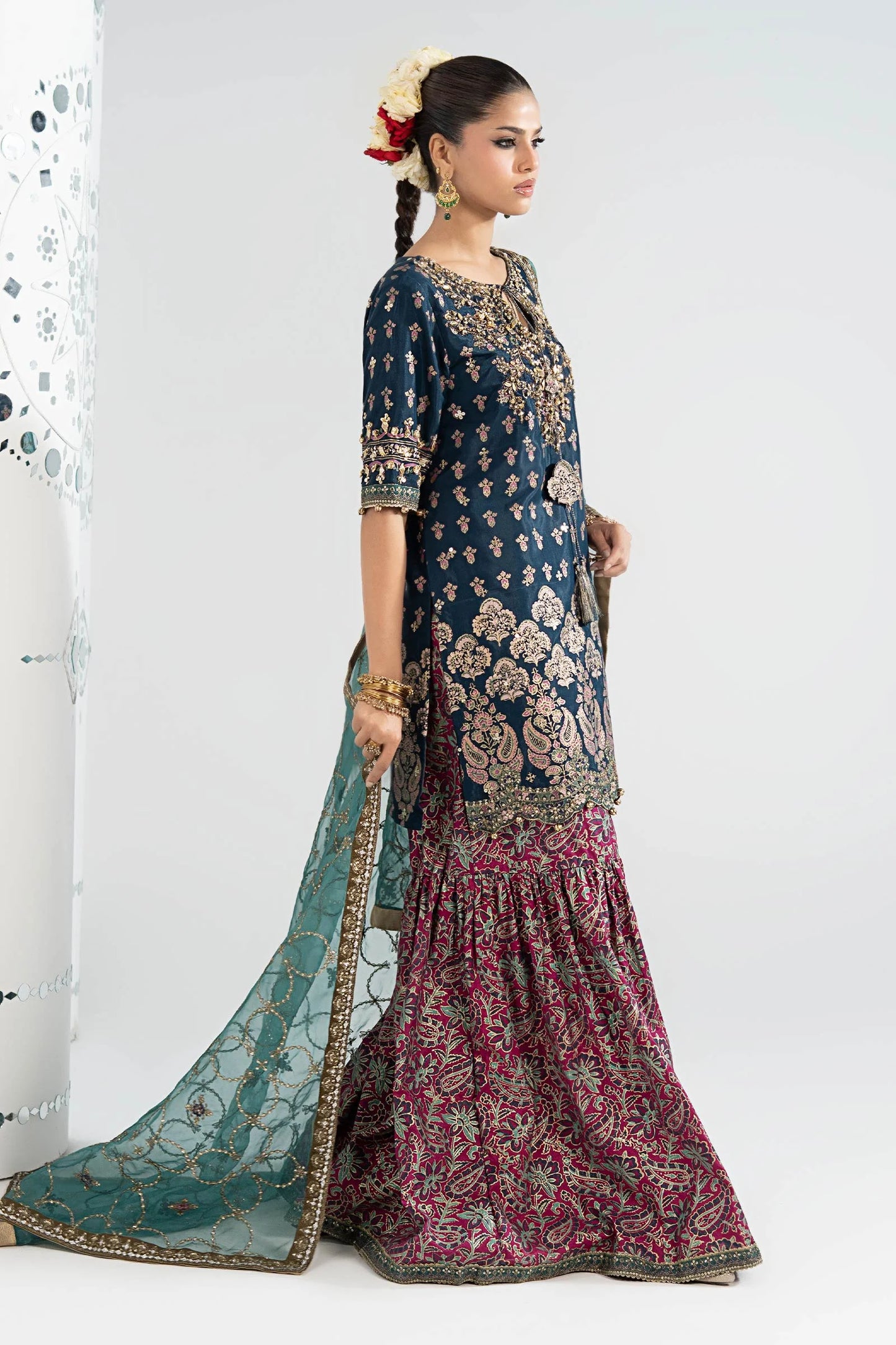 SF-EA26-21 | 3 Piece Embroidered Raw Silk Suit | MARIA.B